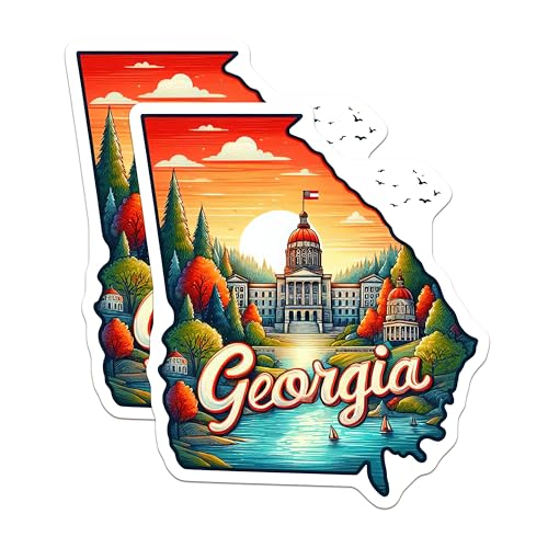 (2 Pack) Georgia State Stickers - Travel Destination Stickers - Scenic Georgia Art Decal - 5" On Longest Side - Sticks to Smooth Flat Surfaces - Made in USA - BMCS5051