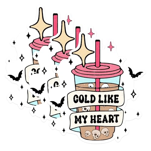(3 Pack) Cold Heart Coffee Decals - Spooky Coffee - Halloween Laptop Decal - 3 Inches On Longest Side - Easy Peel & Apply - Made in USA - 3MCS1669