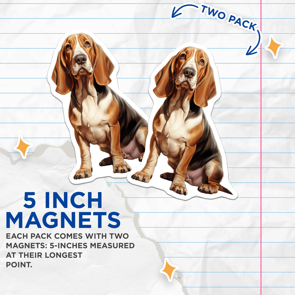(2 Pack) Basset Hound Magnets - Dog Lover Decor - Pet Parent Accessory - 5 Inches On Longest Side - Thick Durable Magnet - Made in USA - MAG27099