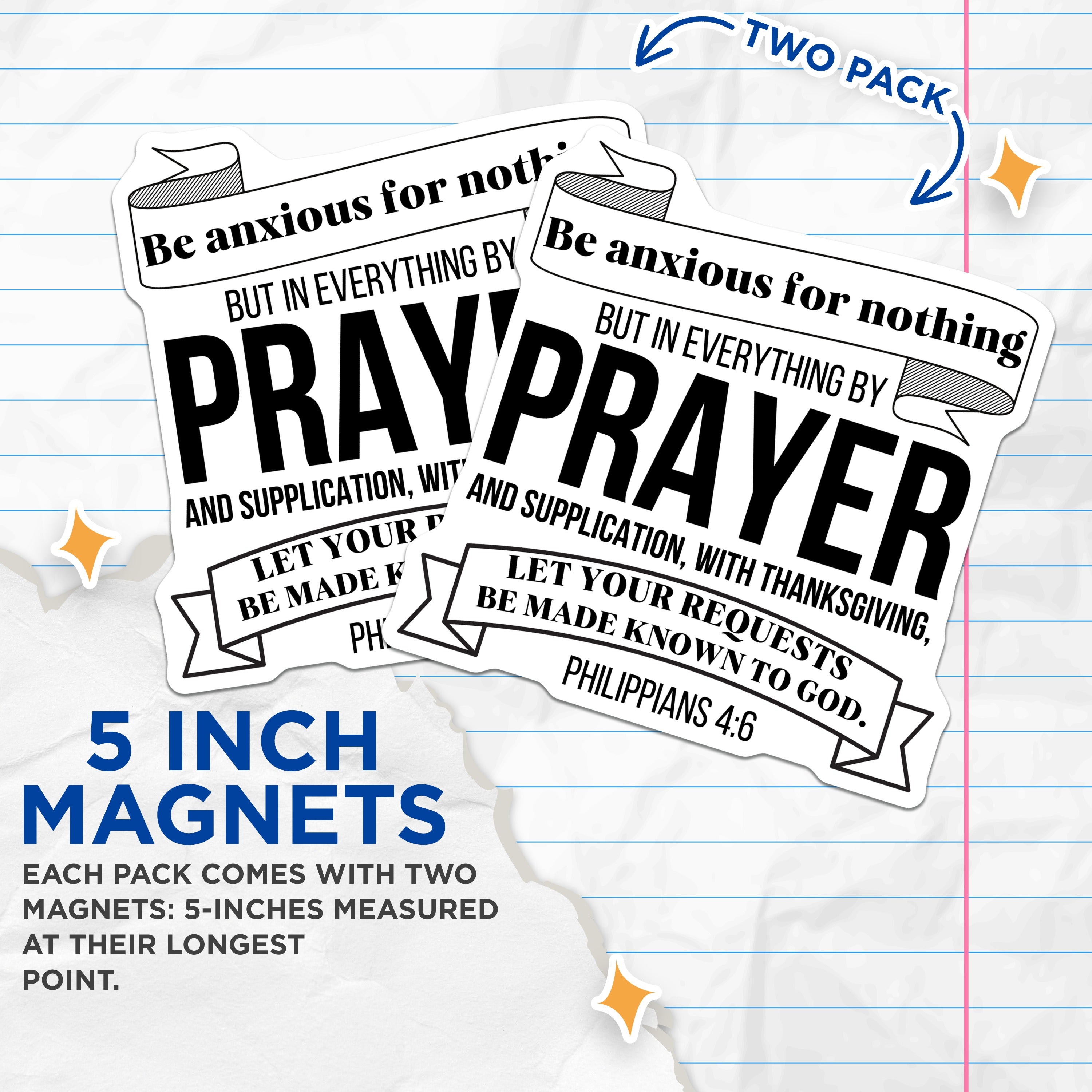 (2 Pack) Philippians 4:6 Prayer Magnets - Christian Scripture Bible Verse - Faith Inspirational Encouragement - 5 Inches On Longest Side - Thick Durable Magnet - Made in USA - MAG39581
