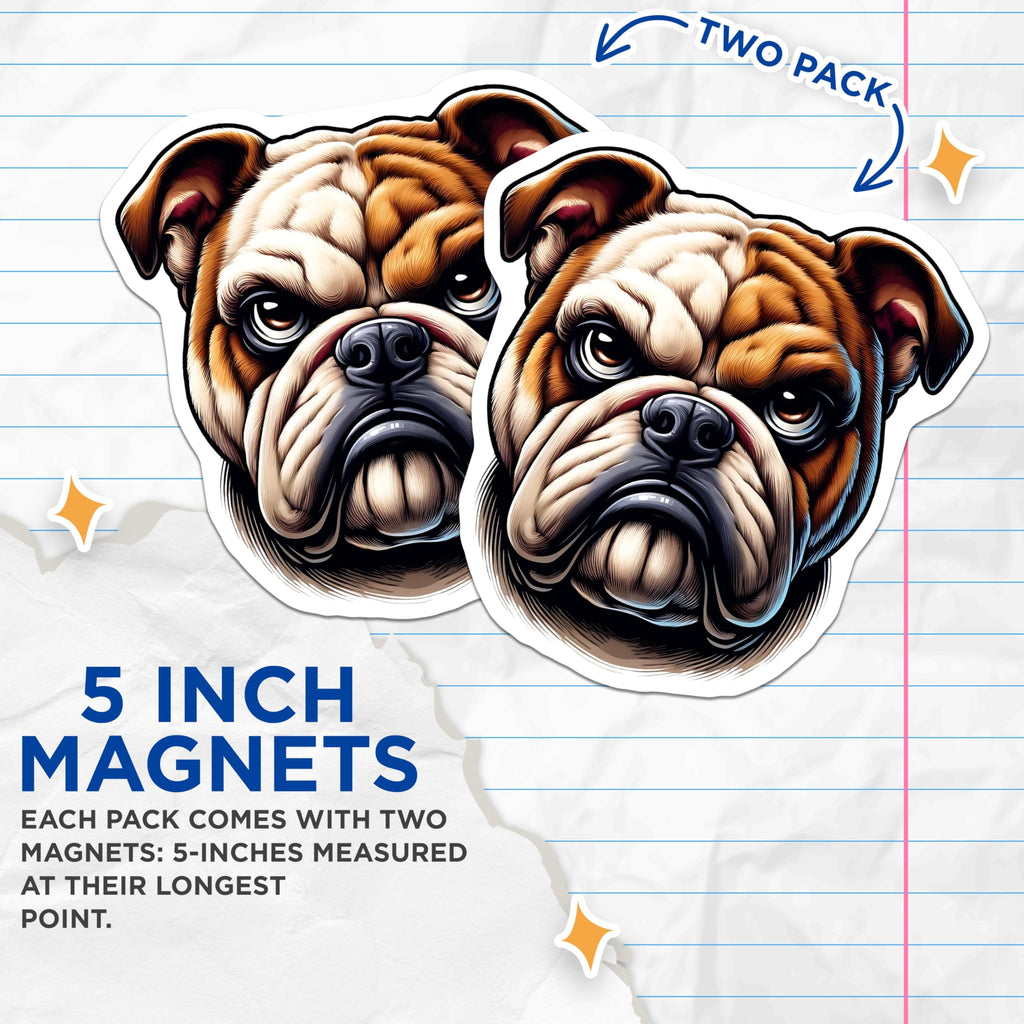 (2 Pack) Bulldog Dog Magnets - Pet Portrait Illustration - Fridge Magnets Decorative - 5" On Longest Side - Premium Magnet - for Cars, Refrigerators, Toolboxes, Lockers - Made in USA - MAG14192