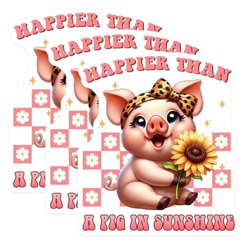 (3 Pack) Pig with Sunflower Decals - Cute Animal Art - Laptop Decal - 3 Inches On Longest Side - Easy Peel & Apply - Made in USA - 3MCS6692