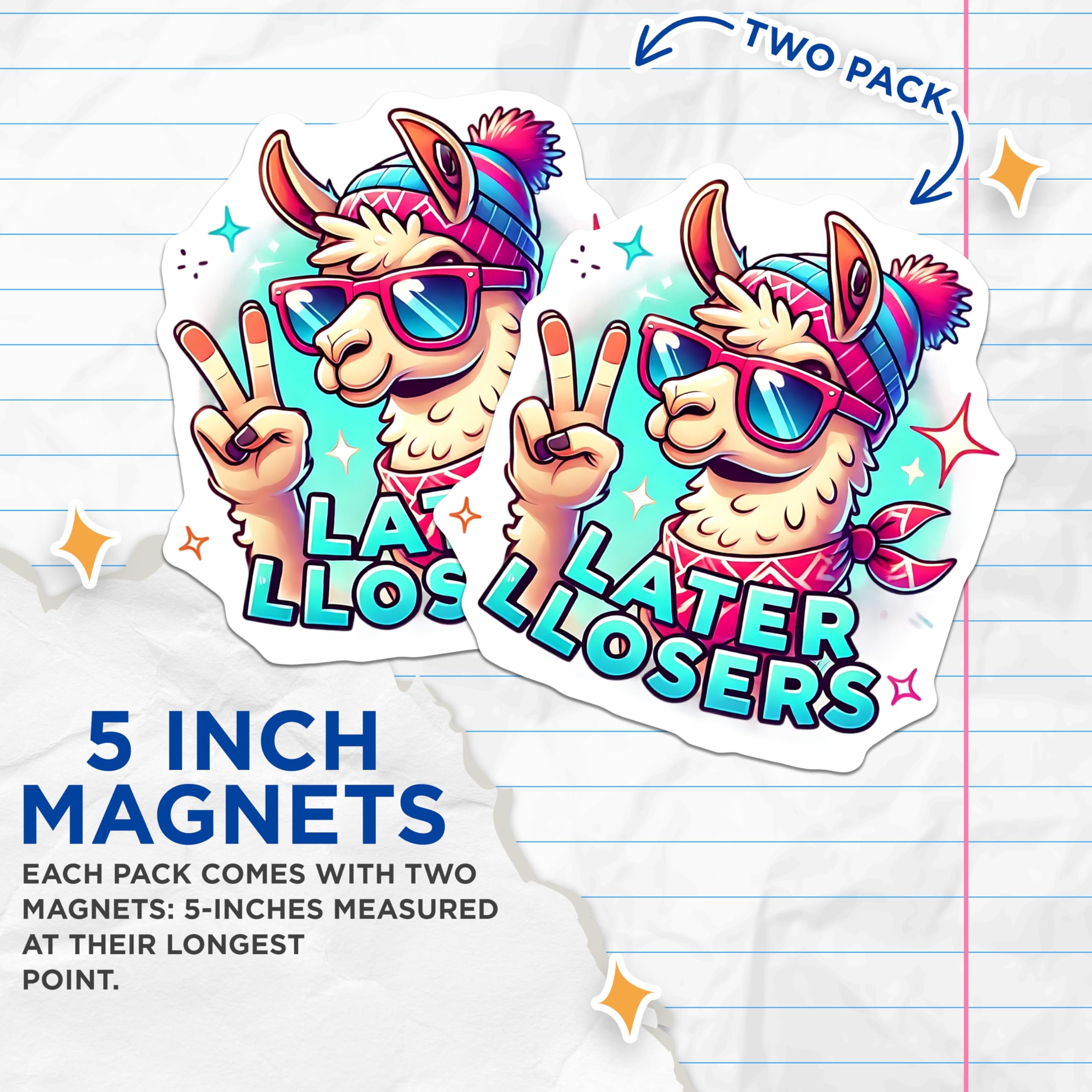 (2 Pack) Llama Magnets - Cool Alpaca - Fridge Magnets - 5" On Longest Side - Premium Magnet - for Cars, Refrigerators, Toolboxes, Lockers - Made in USA - MAG15126