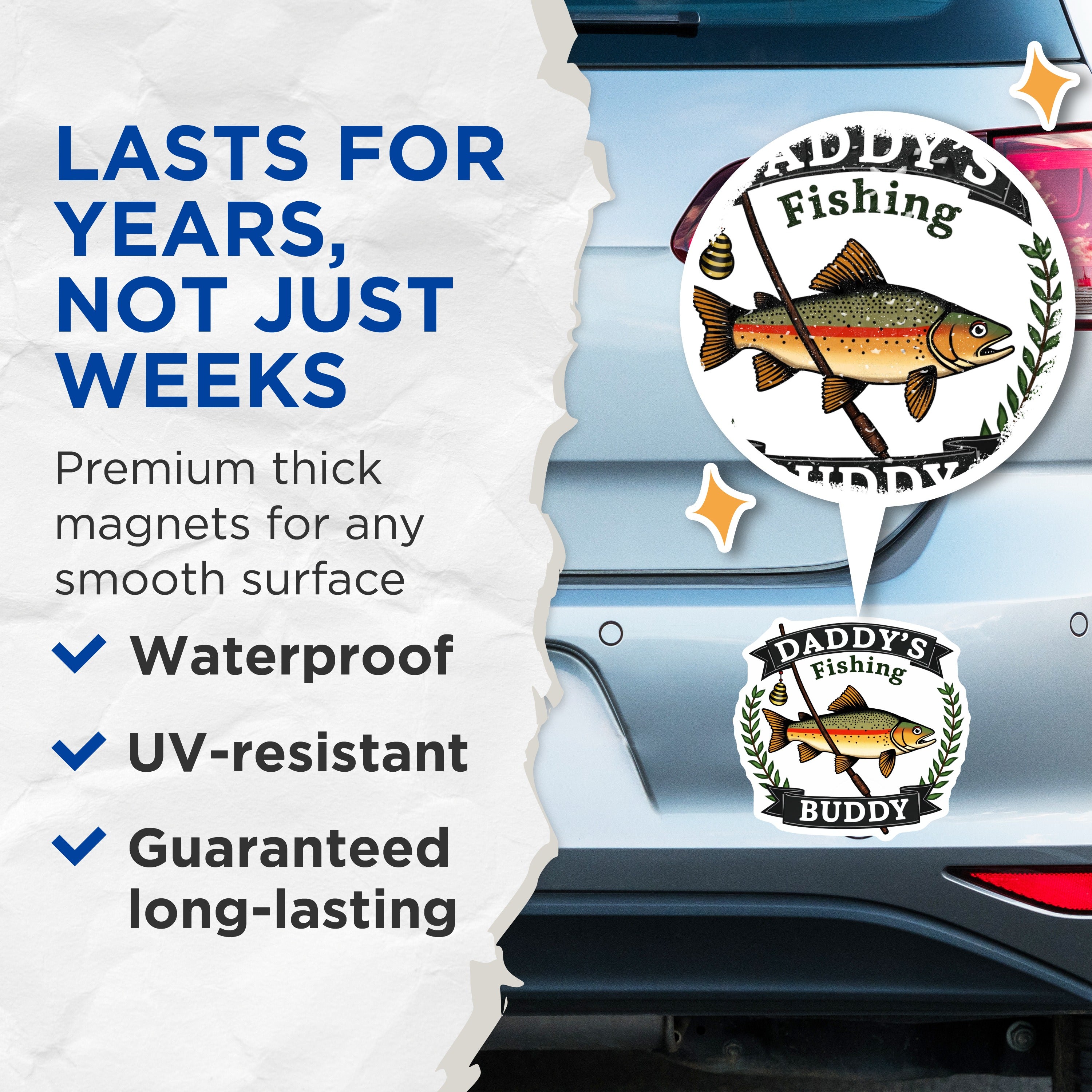 (2 Pack) Daddys Fishing Buddy Magnets - Fisherman Dad Gifts - Outdoors Adventure Decor - 5 Inches On Longest Side - Thick Durable Magnet - Made in USA - MAG37290