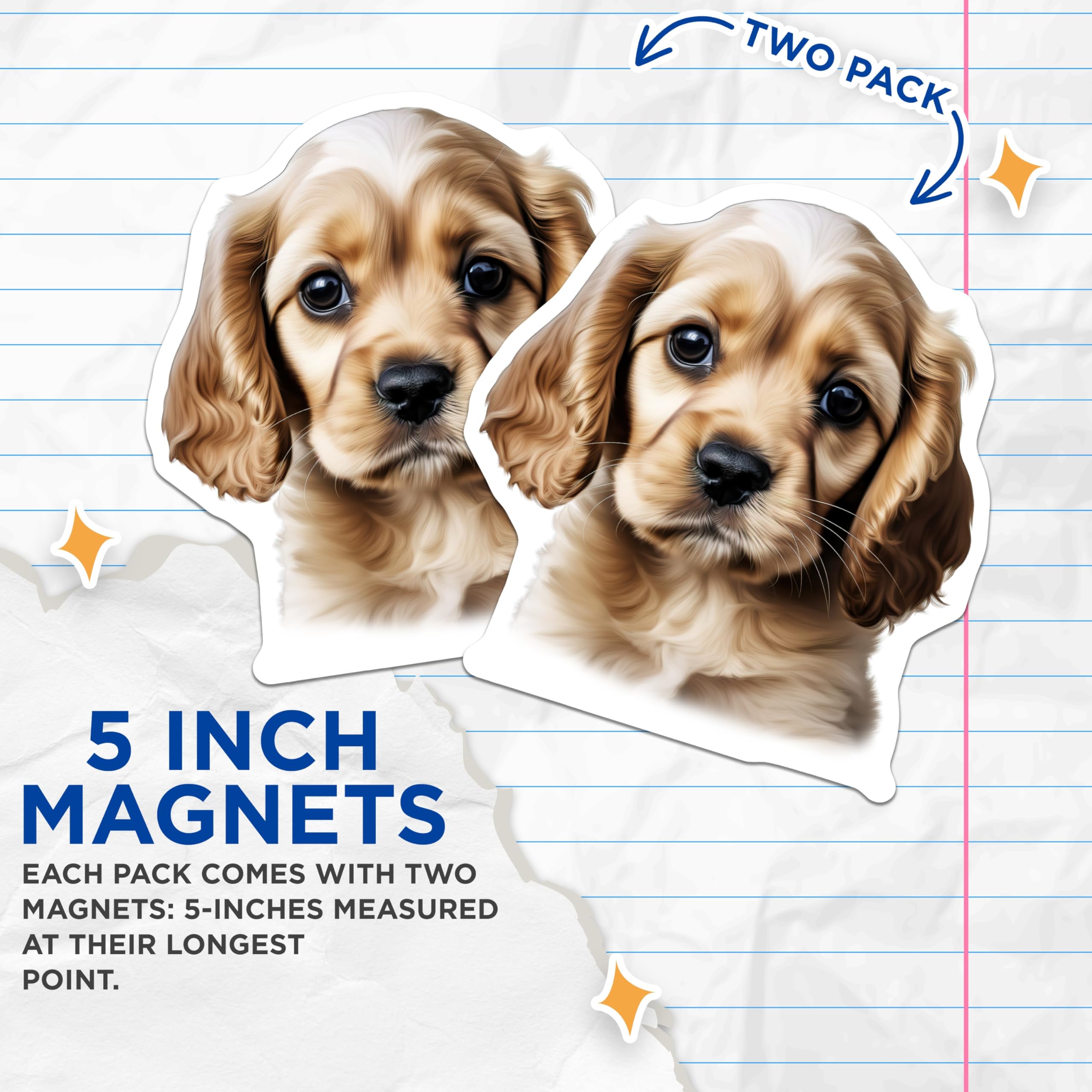 (2 Pack) Cute Puppy Magnets - Spaniel Dog Decor - Pet Lover Accessory - 5 Inches On Longest Side - Thick Durable Magnet - Made in USA - MAG28495