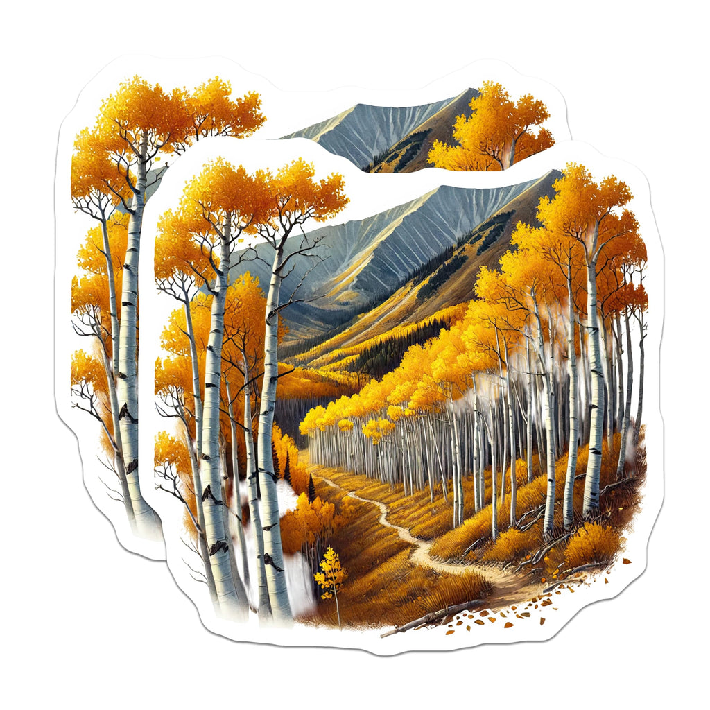 (2 Pack) Autumn Aspen Tree Landscape Magnets - Vibrant Golden Fall Mountain Scenery - Rustic Nature Refrigerator Accent Decor - 5 Inches On Longest Side - Thick Durable Magnet - Made in USA - MAG19055