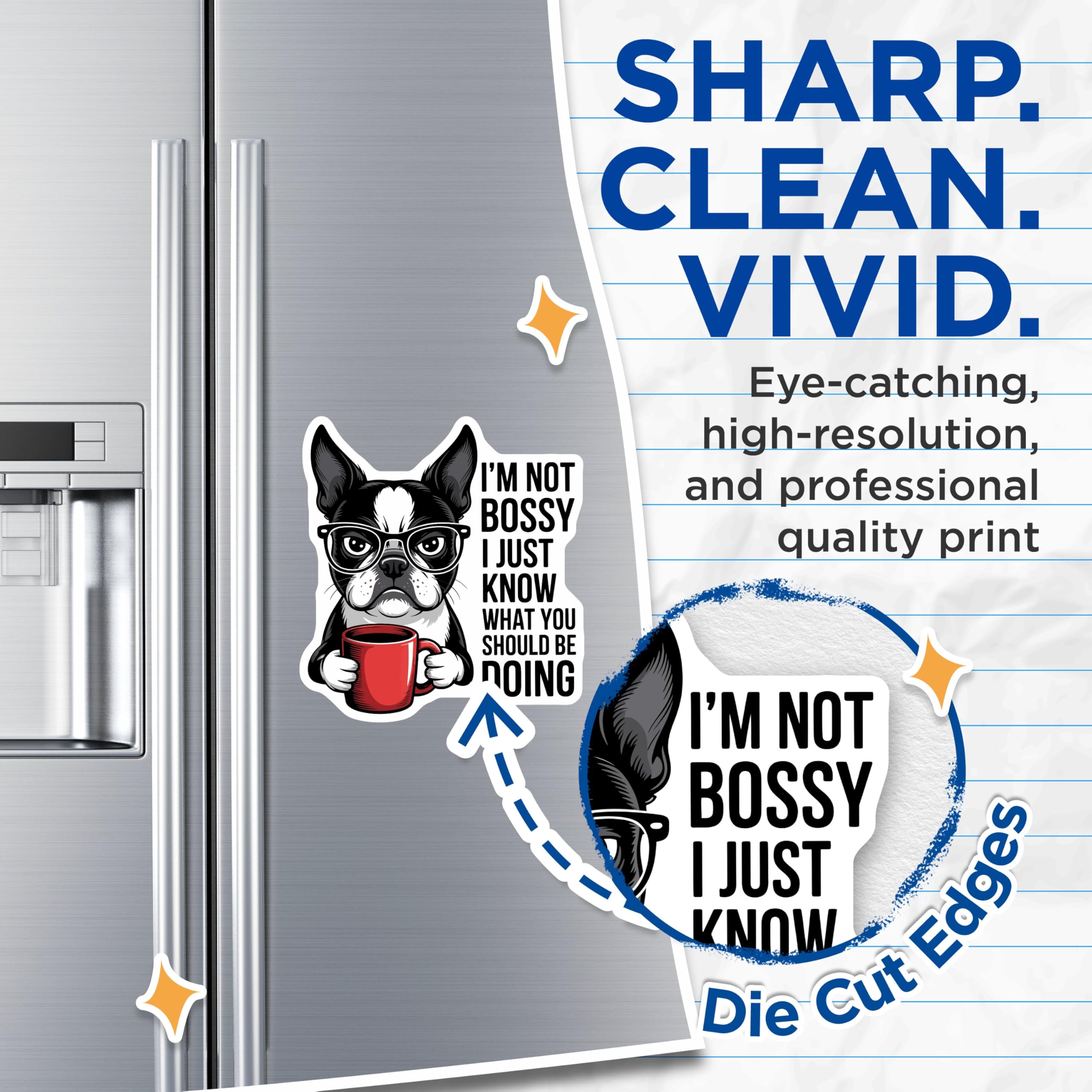 (2 Pack) Boston Terrier Magnets - Funny Dog Mom Dad Boss Quote - Coffee Drinker Humor Decor - Refrigerator Fridge Magnet - 5 Inches On Longest Side - Thick Durable Magnet - Made in USA - MAG22496