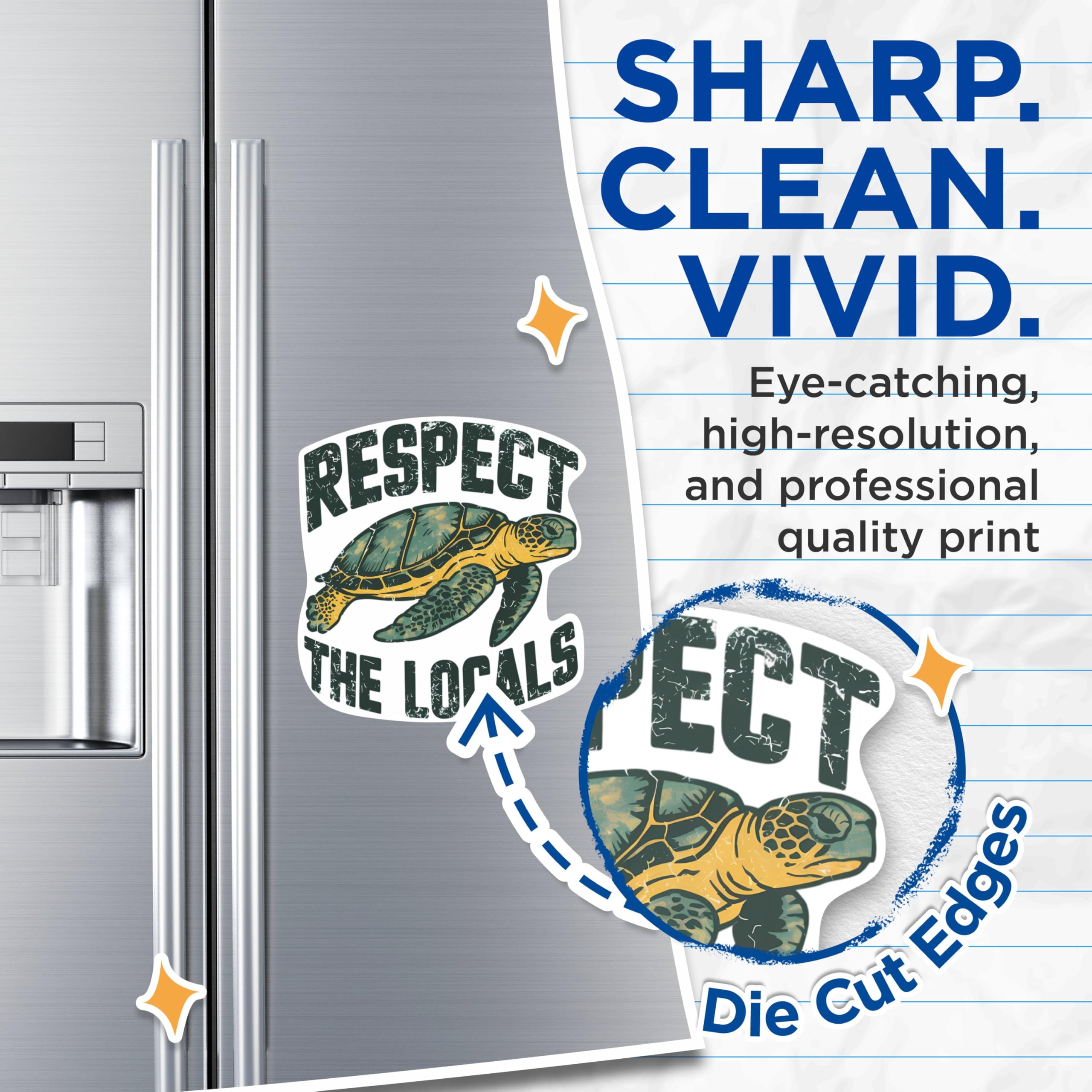 (2 Pack) Respect The Locals Turtle Magnets - Respect Nature - Eco Friendly Ocean Conversation - 5 Inches On Longest Side - Premium Vinyl - for Cars, Refrigerators, Toolboxes - Made in USA - MAG2073