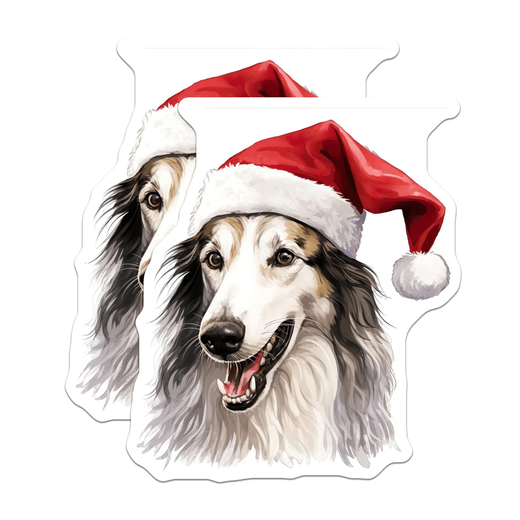 (2 Pack) Christmas Dog Magnets - Santa Hat Canine - Festive Refrigerator Decor - 5 Inches On Longest Side - Thick Durable Magnet - Made in USA - MAG23416