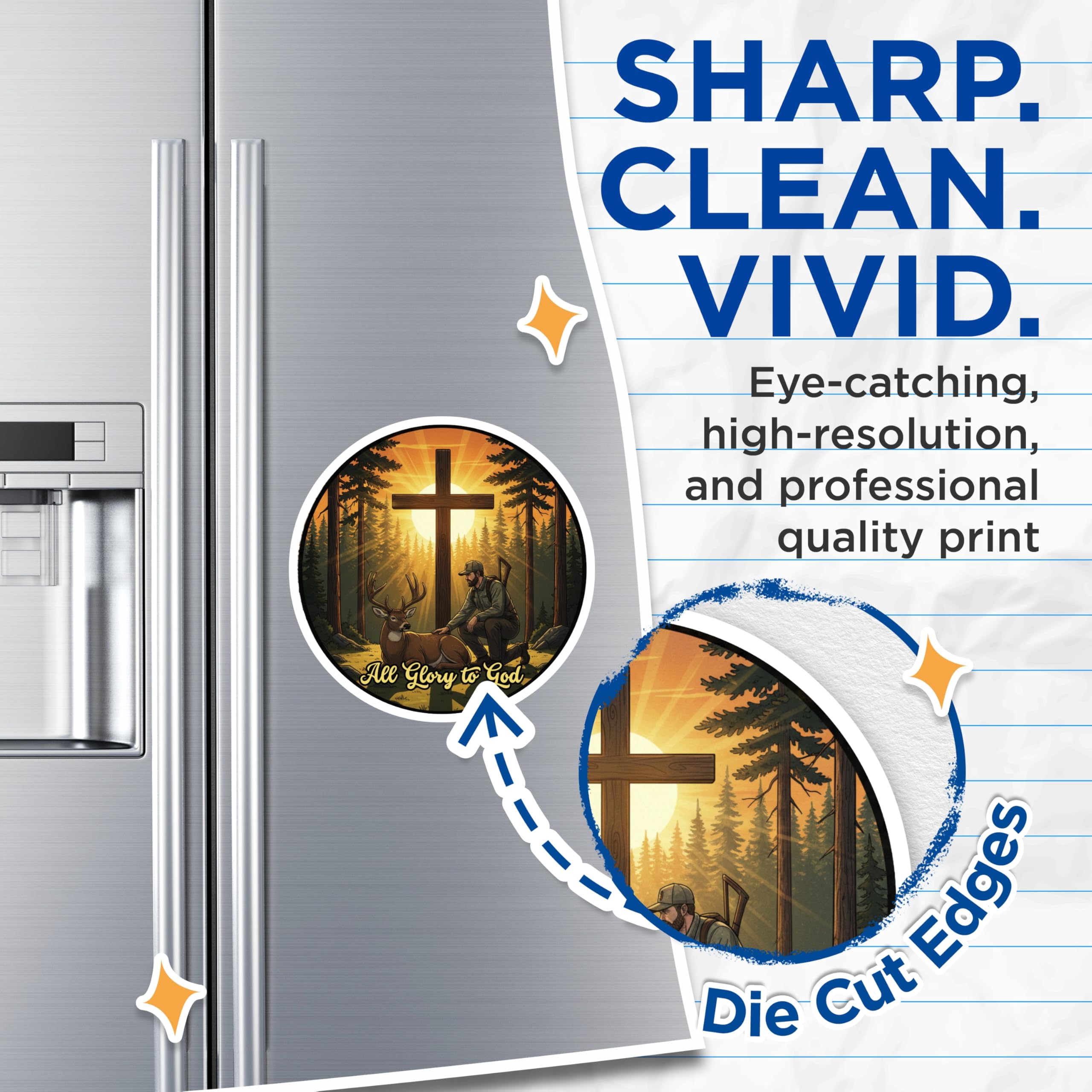 (2 Pack) Deer Hunter Magnets - Christian Cross Art - All Glory to God - 5" On Longest Side - Premium Magnet - for Cars, Refrigerators, Toolboxes, Lockers - Made in USA - MAG16678