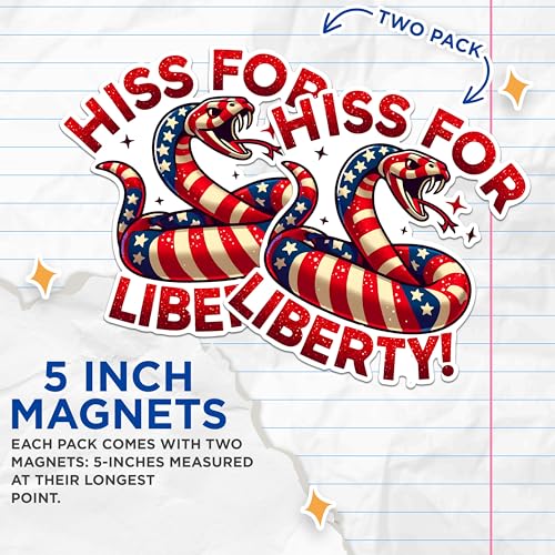 (2 Pack) Hiss for Liberty Magnets - Patriotic Snake Magnets - USA Flag Magnets- 5" On Longest Side - for Fridges, Toolboxes, Cars - Made in USA - MAG2709