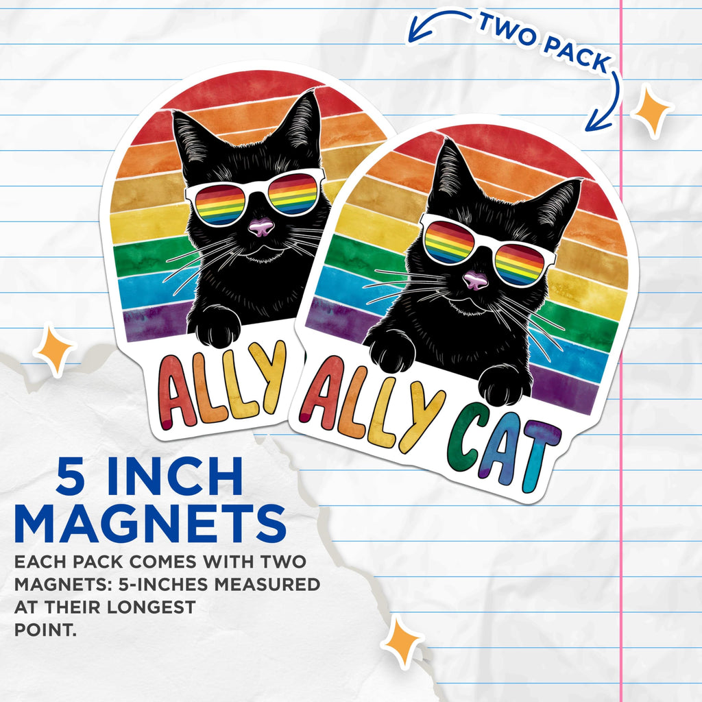 (2 Pack) Ally Cat Decor Magnet - 5" On Longest Side - Sticks to Smooth Flat Surfaces - Made in USA - MAG9546