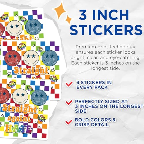 (3 Pack) Straight Against Hate Decals - Rainbow Peace Signs - Laptop Decal - 3 Inches On Longest Side - Easy Peel & Apply - Made in USA - 3MCS4979