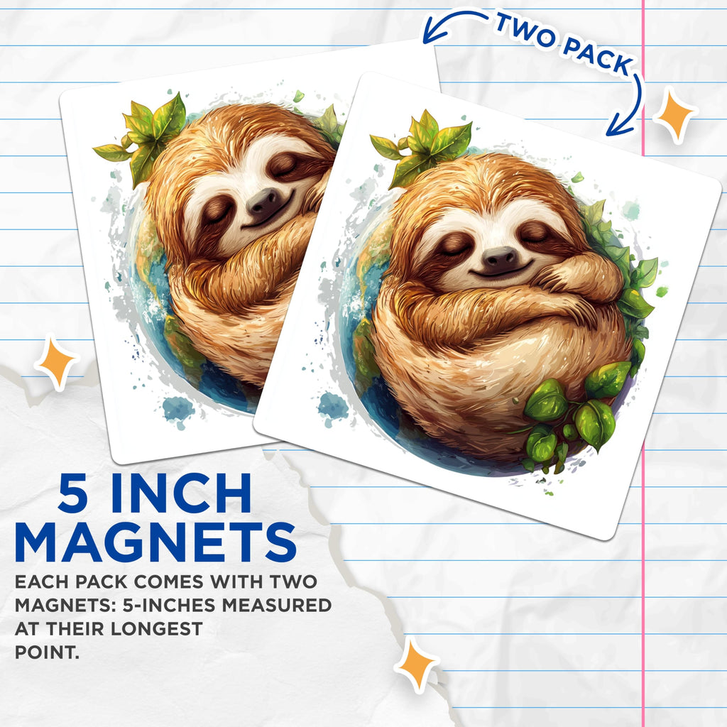 (2 Pack) Cute Sloth Magnets - Sleeping Animal Fridge Magnet - Earth Lover Decoration - 5 Inches On Longest Side - Thick Durable Magnet - Made in USA - MAG30093