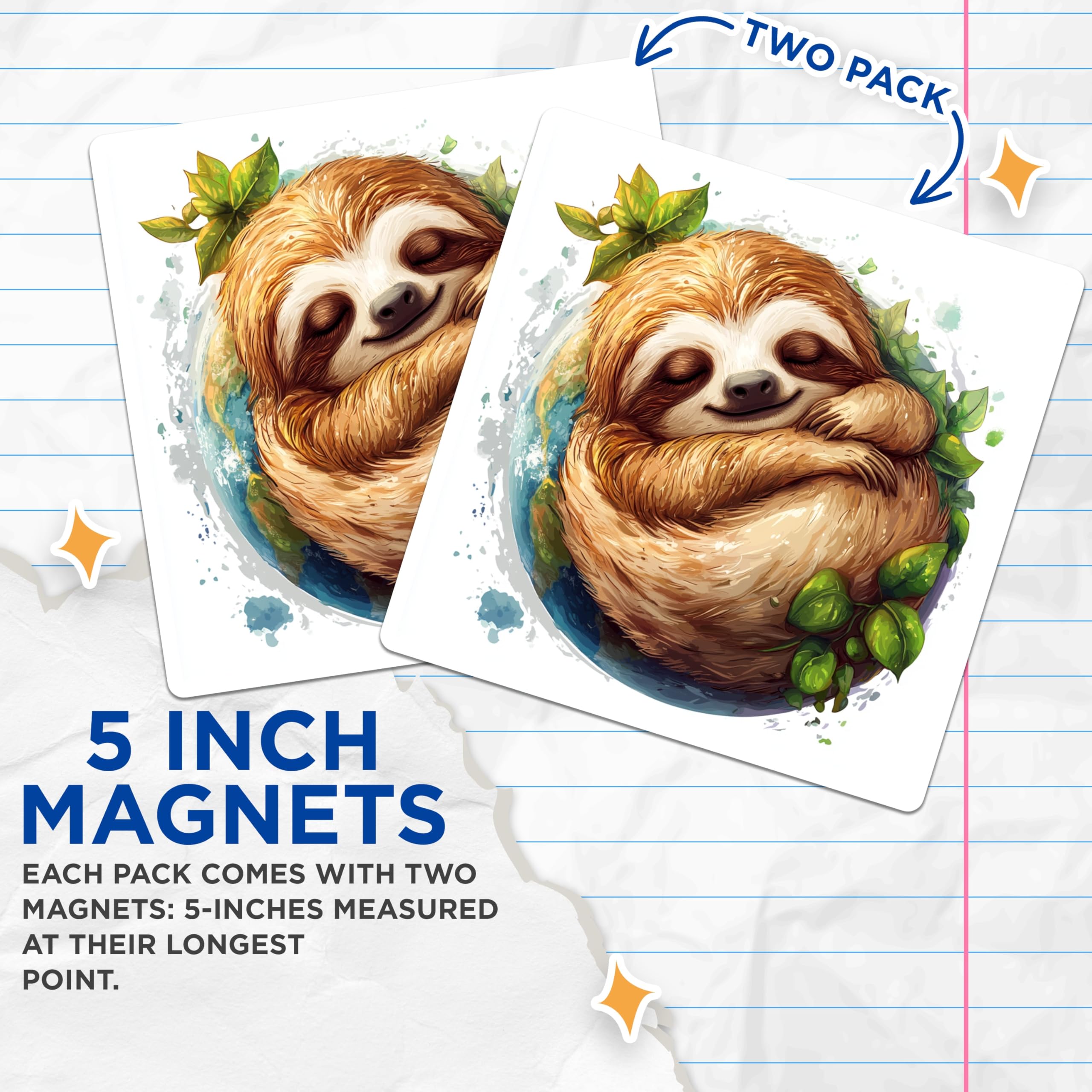 (2 Pack) Cute Sloth Magnets - Sleeping Animal Fridge Magnet - Earth Lover Decoration - 5 Inches On Longest Side - Thick Durable Magnet - Made in USA - MAG30093