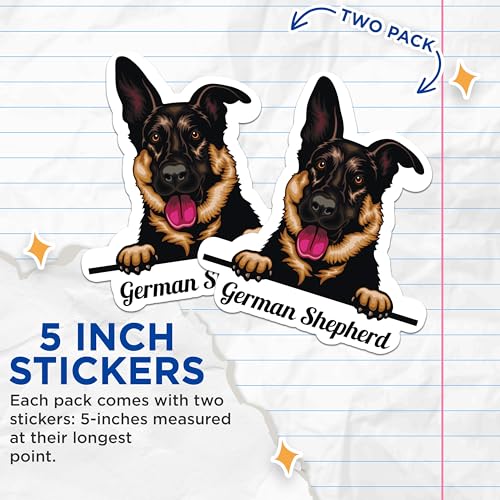 (2 Pack) German Shepherd Dog Stickers - Dog Lover Sticker - Pet Owner Decal - 5" On Longest Side - Sticks to Smooth Flat Surfaces - Made in USA - BMCS4215