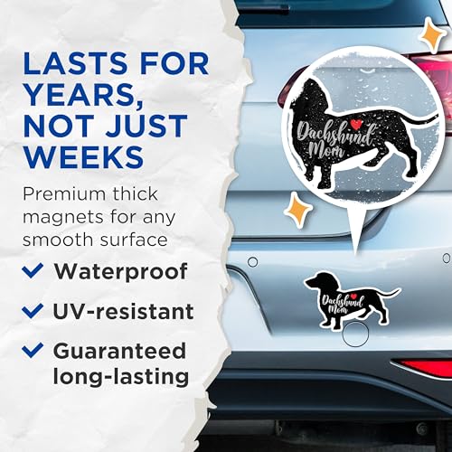(2 Packs) Dachshund Mom Magnets - Cute Weiner Dog Lover Mom Magnets - 5 Inches On Longest Side - Premium Magnet - for Fridges, Toolboxes, Cars - Made in USA - MAG2463