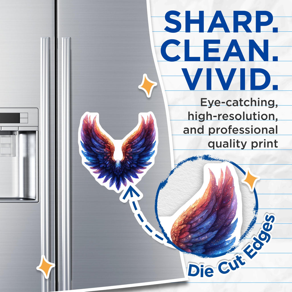 (2 Pack) Cosmic Wings Magnets - Phoenix Angel Feathers - Ethereal Sparkle Decor - 5 Inches On Longest Side - Thick Durable Magnet - Made in USA - MAG28509