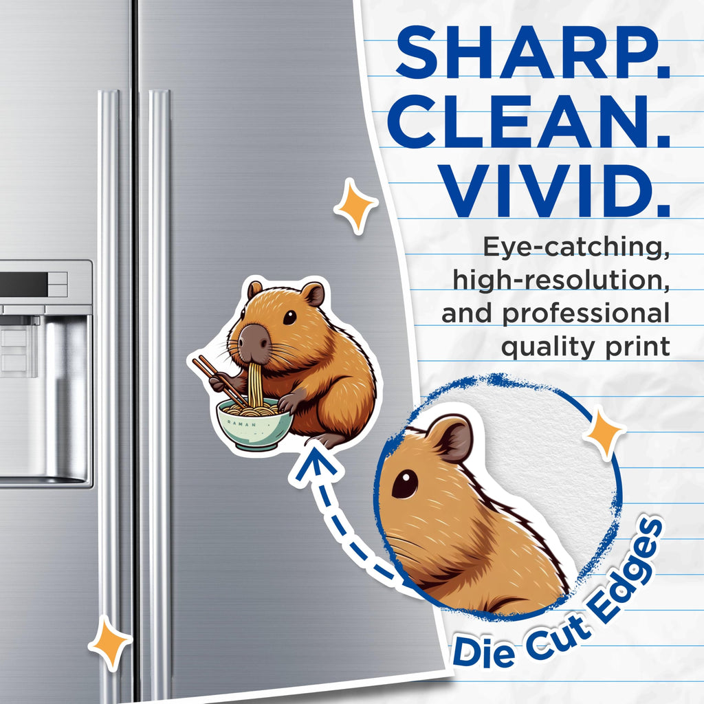 (2 Pack) Cute Noodle Lover Capybara Magnet - 5" On Longest Side - Sticks to Smooth Flat Surfaces - Made in USA - MAG9915