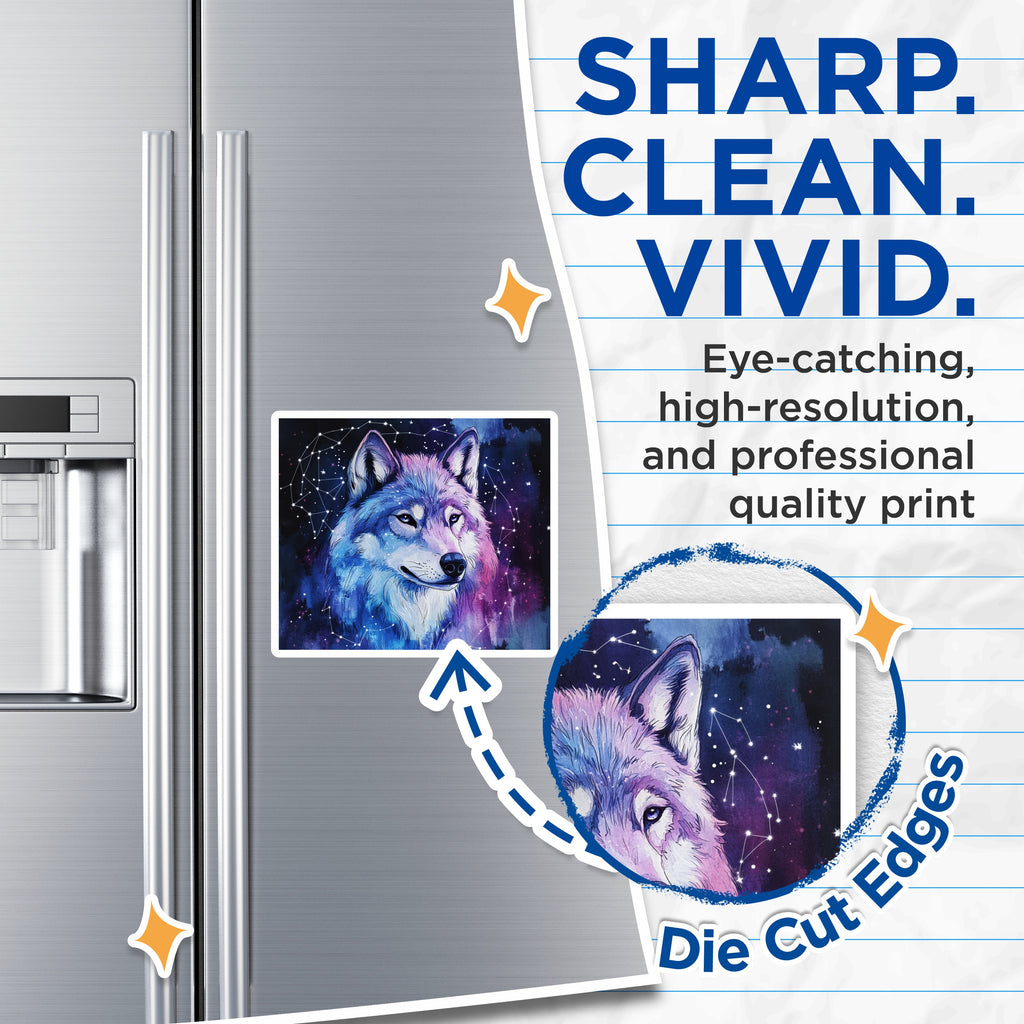 (2 Pack) Cosmic Wolf Magnets - Celestial Animal Art - Starry Night Decor - 5 Inches On Longest Side - Thick Durable Magnet - Made in USA - MAG39779