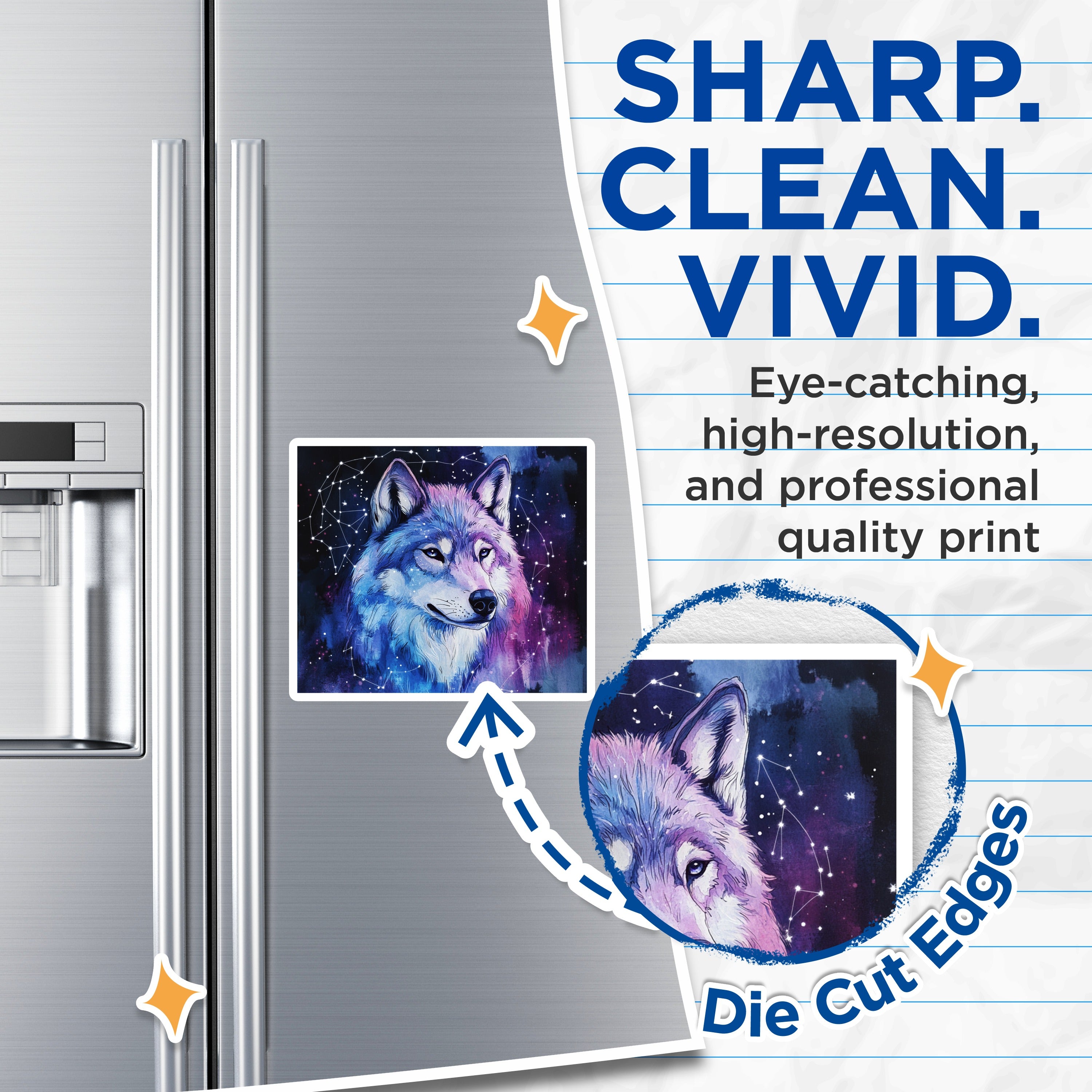 (2 Pack) Cosmic Wolf Magnets - Celestial Animal Art - Starry Night Decor - 5 Inches On Longest Side - Thick Durable Magnet - Made in USA - MAG39779