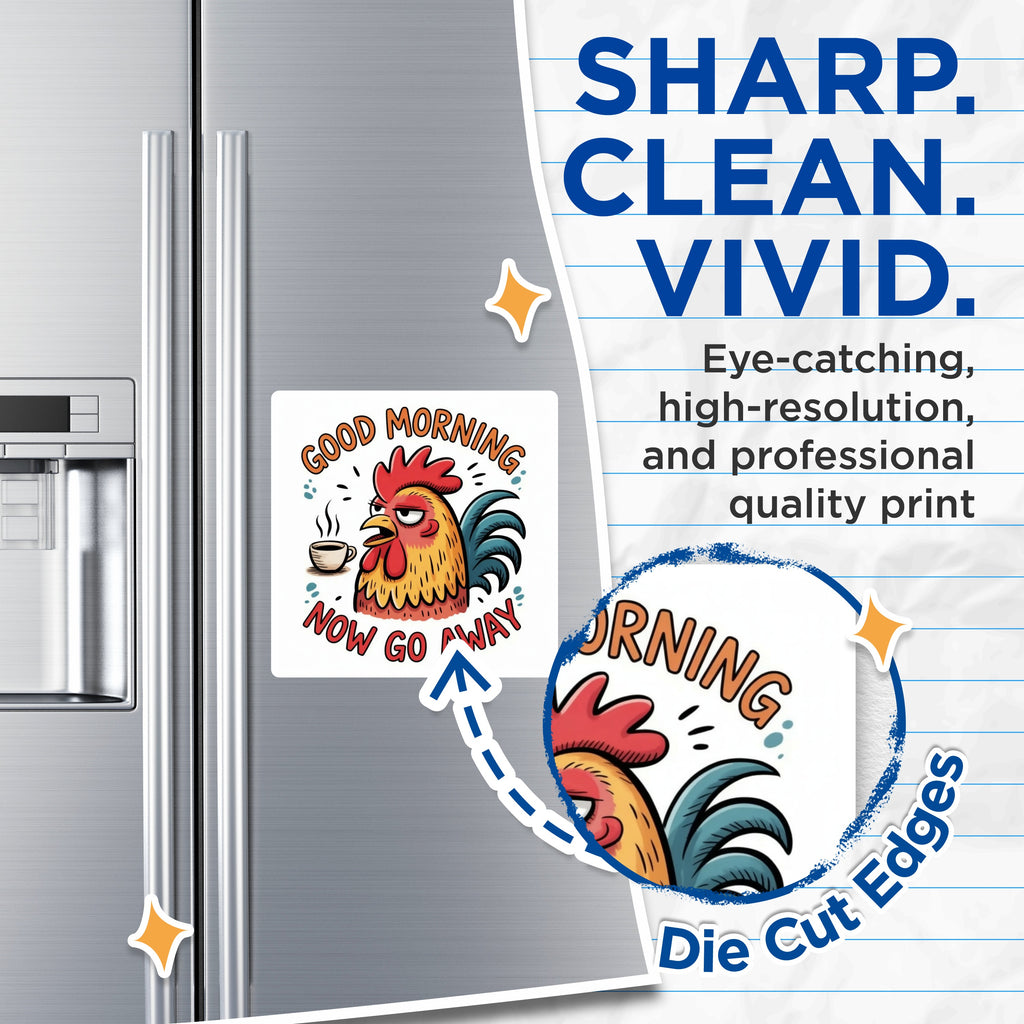 (2 Pack) Grumpy Rooster Magnets - Sarcastic Coffee Decor - Funny Chicken Lover Joke - 5 Inches On Longest Side - Thick Durable Magnet - Made in USA - MAG36261