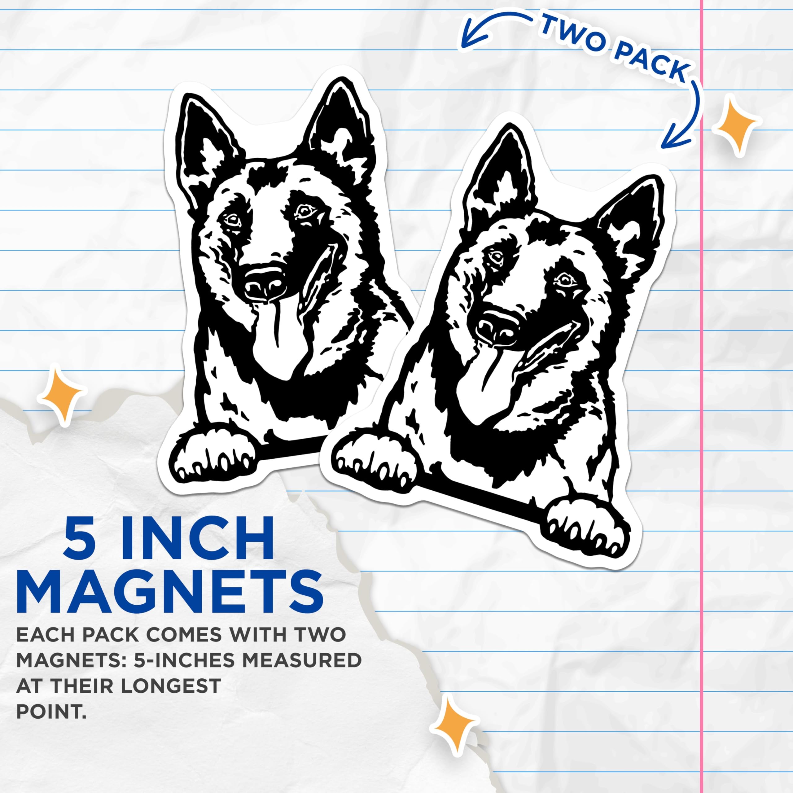 (2 Pack) German Shepherd Dog Magnets - Pet Lover Gifts - Fridge - Cute Dog Magnets - Animal Magnets - Kitchen Magnets - 5" On Longest Side - for Cars, Fridges, Toolboxes - Made in USA - MAG4043