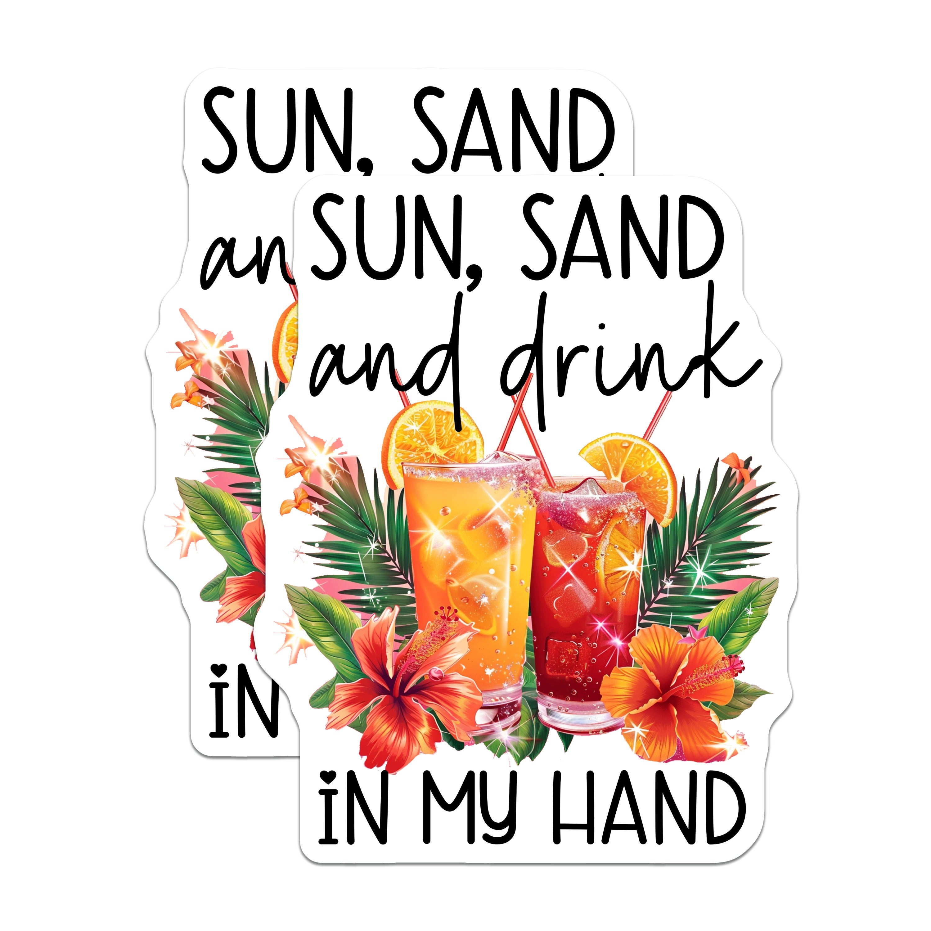 (2 Pack) Sun Sand Drink Magnets - Summer Tropical Decor - Vacation Mode Vibes for Fridge - 5 Inches On Longest Side - Thick Durable Magnet - Made in USA - MAG36640