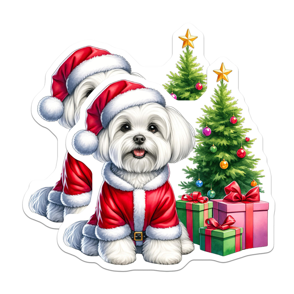 (2 Pack) Maltese Dog Christmas Magnets - Santa Puppy Decor - Holiday Pet Lover Kitchen - 5 Inches On Longest Side - Thick Durable Magnet - Made in USA - MAG29801