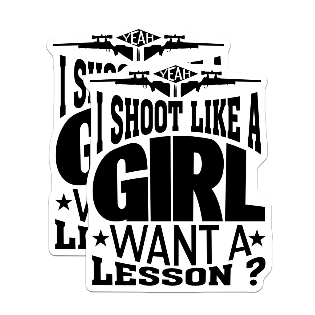 (2 Pack) I Shoot Like a Girl Stickers - Funny Gun Stickers - Shooting Range Stickers - 5" On Longest Side - Sticks to Smooth Flat Surfaces - Made in USA - BMCS5569