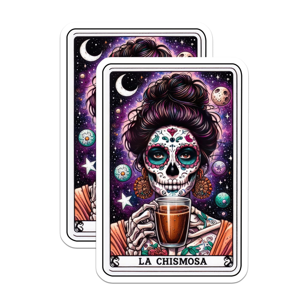 (2 Pack) La Chismosa Stickers - Day of The Dead Stickers - Sugar Skull Art Stickers - 5" On Longest Side - Sticks to Smooth Flat Surfaces - Made in USA - BMCS5133