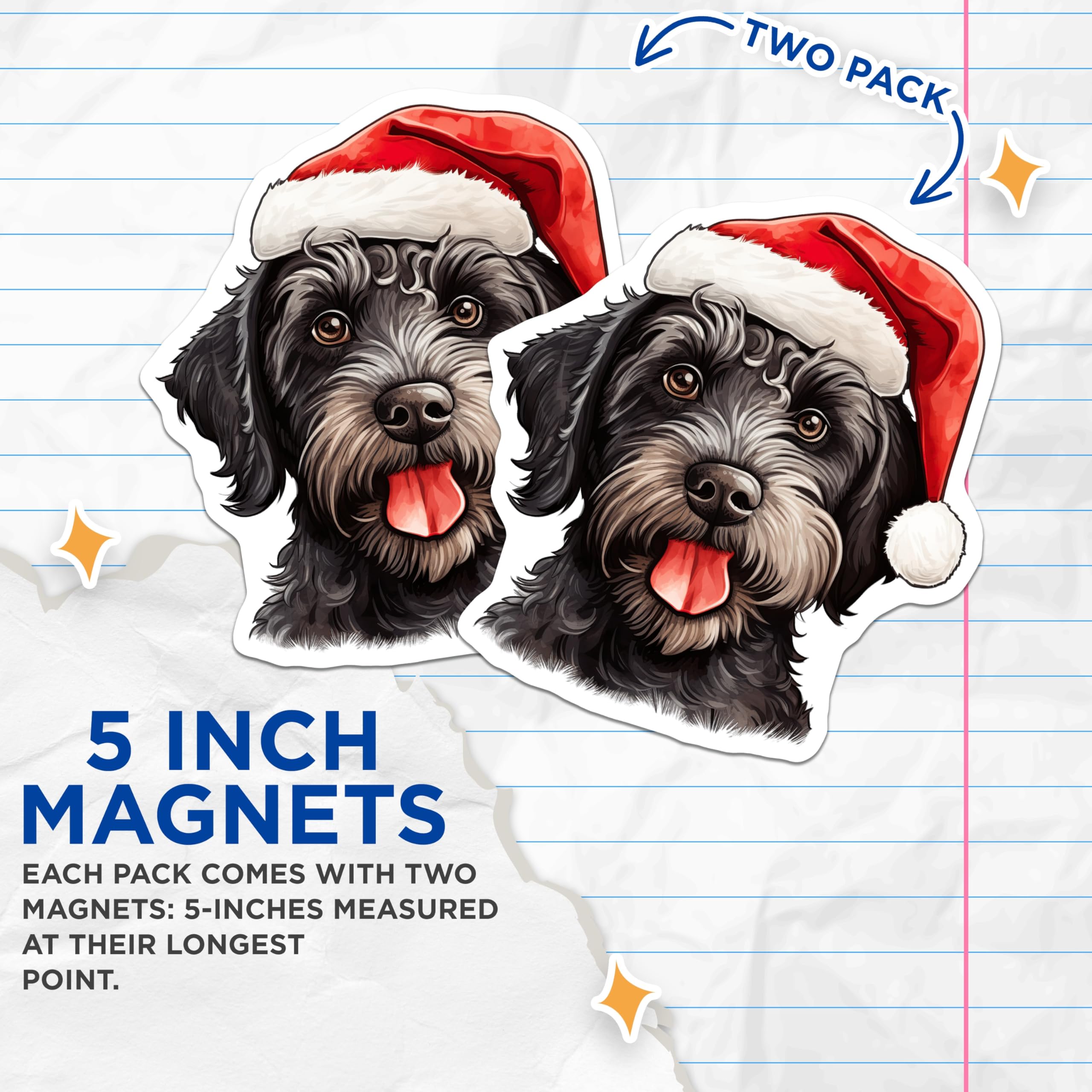 (2 Pack) Santa Hat Dog Magnets - Black Poodle Christmas - Holiday Pet Decor for Animal Lovers - 5 Inches On Longest Side - Thick Durable Magnet - Made in USA - MAG30411