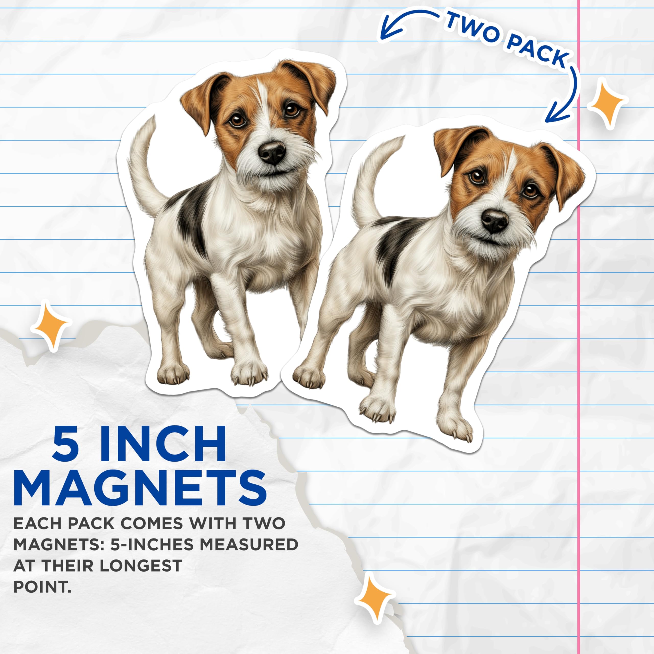 (2 Pack) Jack Russell Terrier Magnets - Cute Dog Lover Home Decor - Dog Mom Fridge Accent - 5 Inches On Longest Side - Thick Durable Magnet - Made in USA - MAG25252