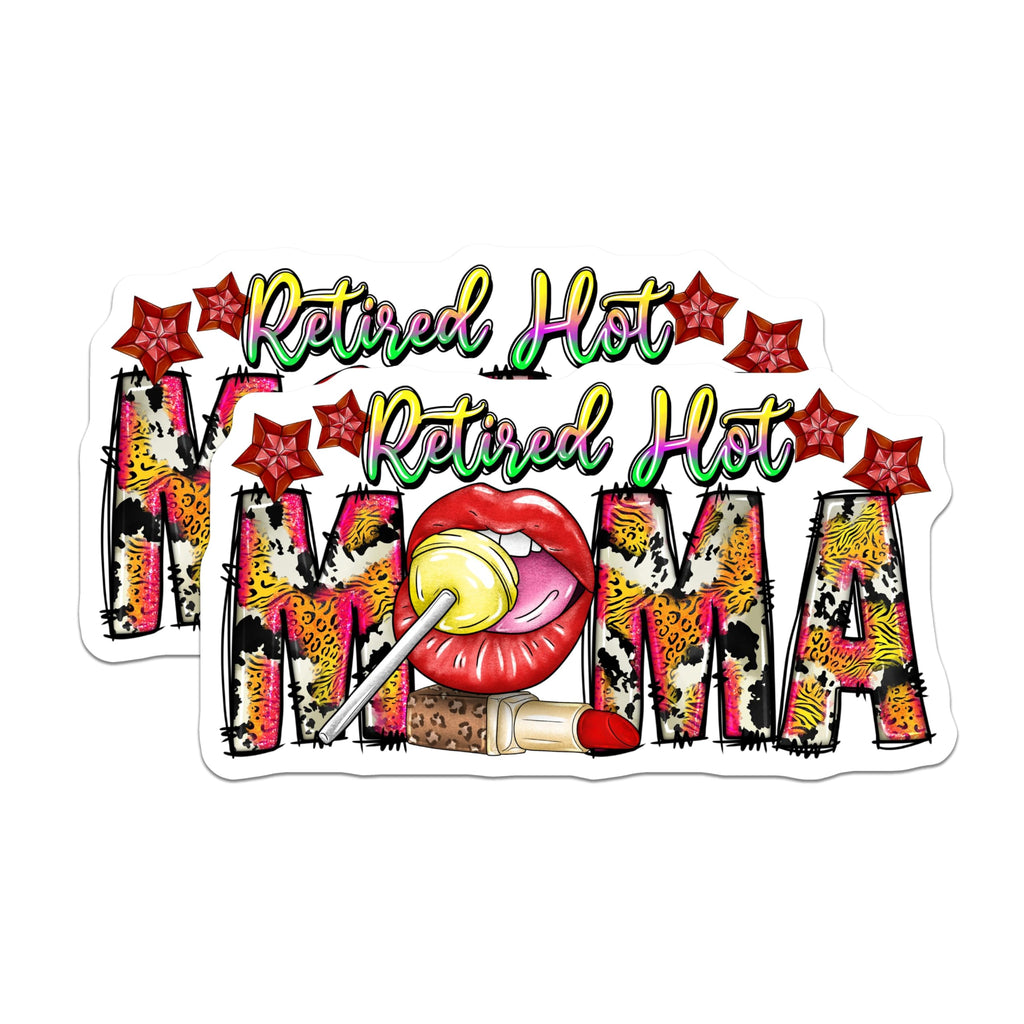 (2 Pack) Retired Hot Moma Magnets - Sassy Leopard Print - Fun Lips Lollipop Decor - Boss Mom Fridge Accessory - 5 Inches On Longest Side - Thick Durable Magnet - Made in USA - MAG23644