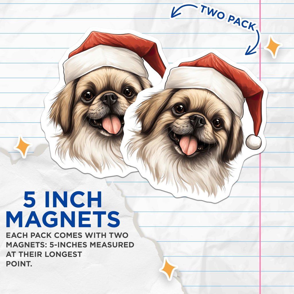 (2 Pack) Fluffy Dog Christmas Magnets - Santa Hat Pet Holiday Decor - Cute Refrigerator Magnets for Dog Owners - 5 Inches On Longest Side - Thick Durable Magnet - Made in USA - MAG25872
