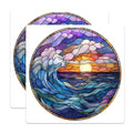 (2 Pack) Stained Glass Wave Magnets - Ocean Sunset Art - Coastal Home Decor - 5 Inches On Longest Side - Thick Durable Magnet - Made in USA - MAG30852