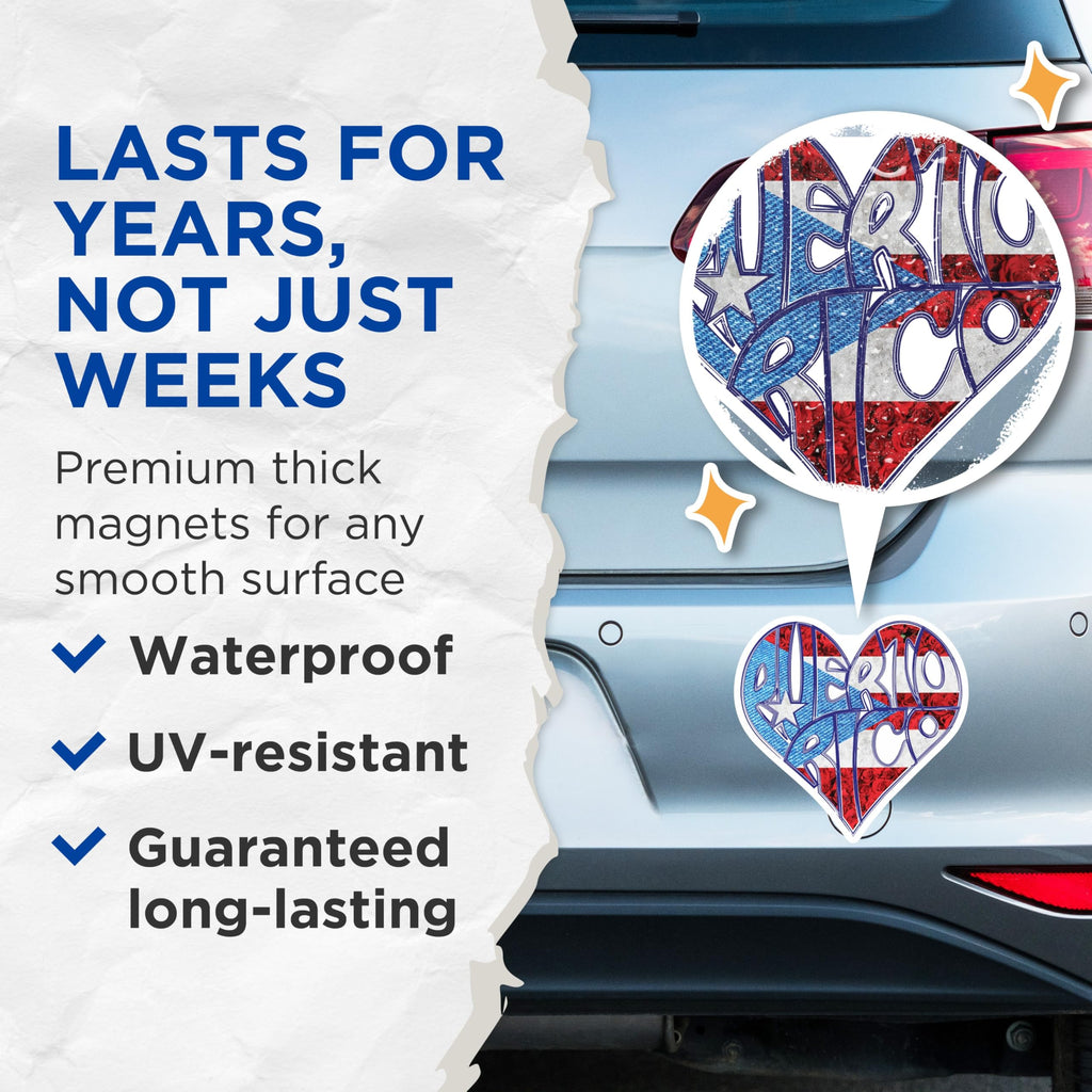 (2 Pack) Puerto Rico Pride Magnets - Boricua Heart - Island Souvenir - 5" On Longest Side - Premium Magnet - for Cars, Refrigerators, Toolboxes, Lockers - Made in USA - MAG17352