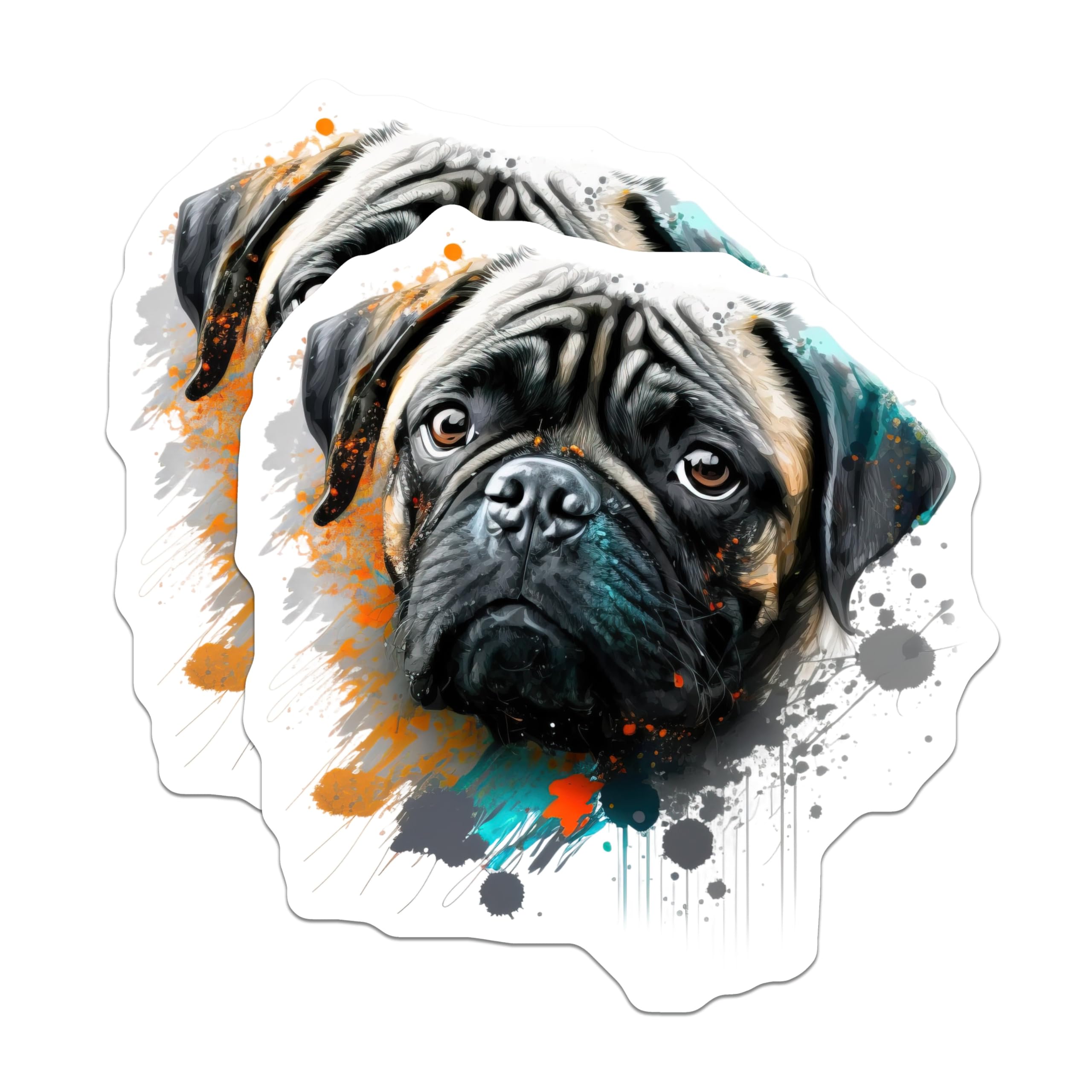 (2 Pack) Pug Art Magnets - Abstract Watercolor Dog Lover - Modern Pet Fridge Decor - 5 Inches On Longest Side - Thick Durable Magnet - Made in USA - MAG30096