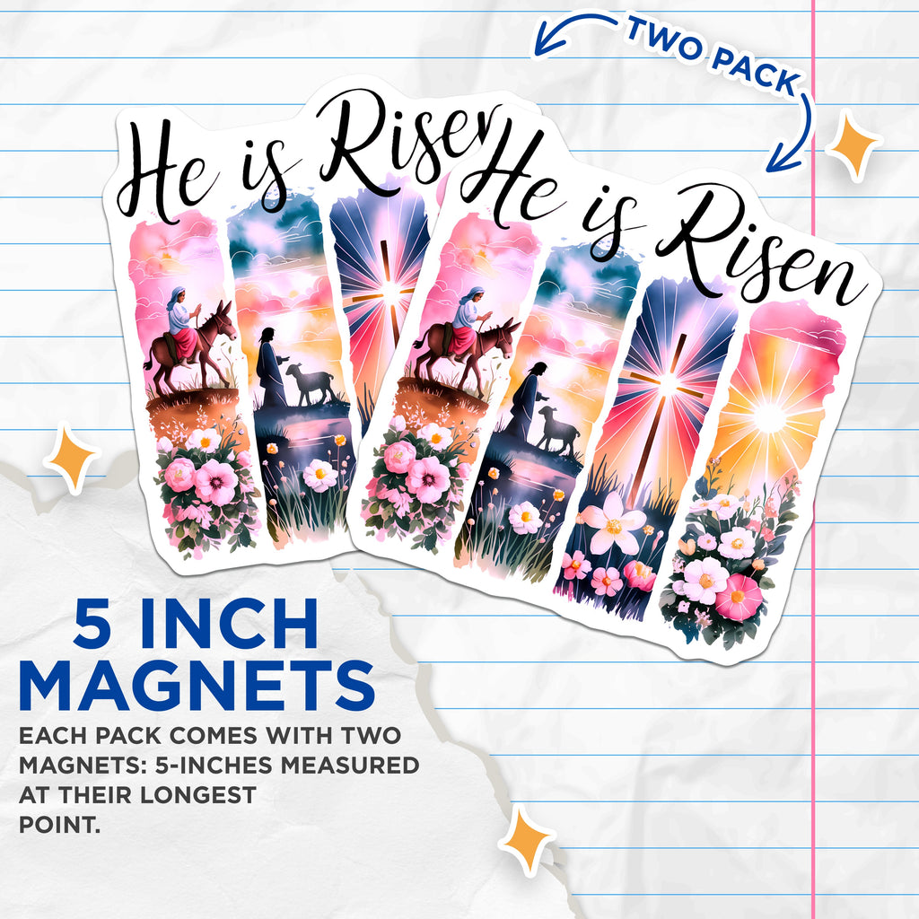 (2 Pack) He is Risen Easter Magnets - Christian Resurrection Scene - Watercolor Faith Home Decor - 5 Inches On Longest Side - Thick Durable Magnet - Made in USA - MAG36160