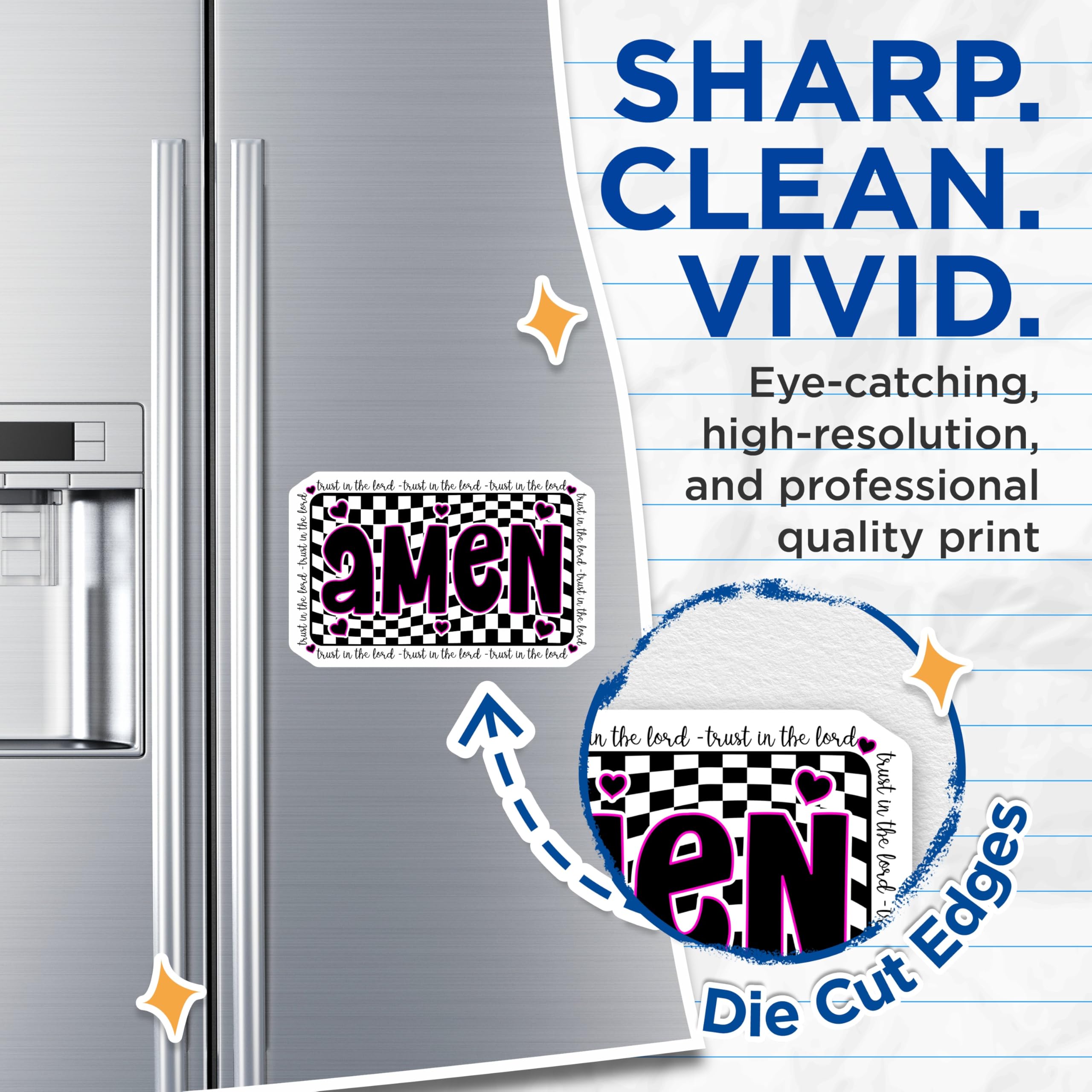 (2 Pack) Christian Amen Magnets - Faith Based Decor - Trust in Lord Inspirational - Checkerboard Fridge Magnets - 5 Inches On Longest Side - Thick Durable Magnet - Made in USA - MAG26108