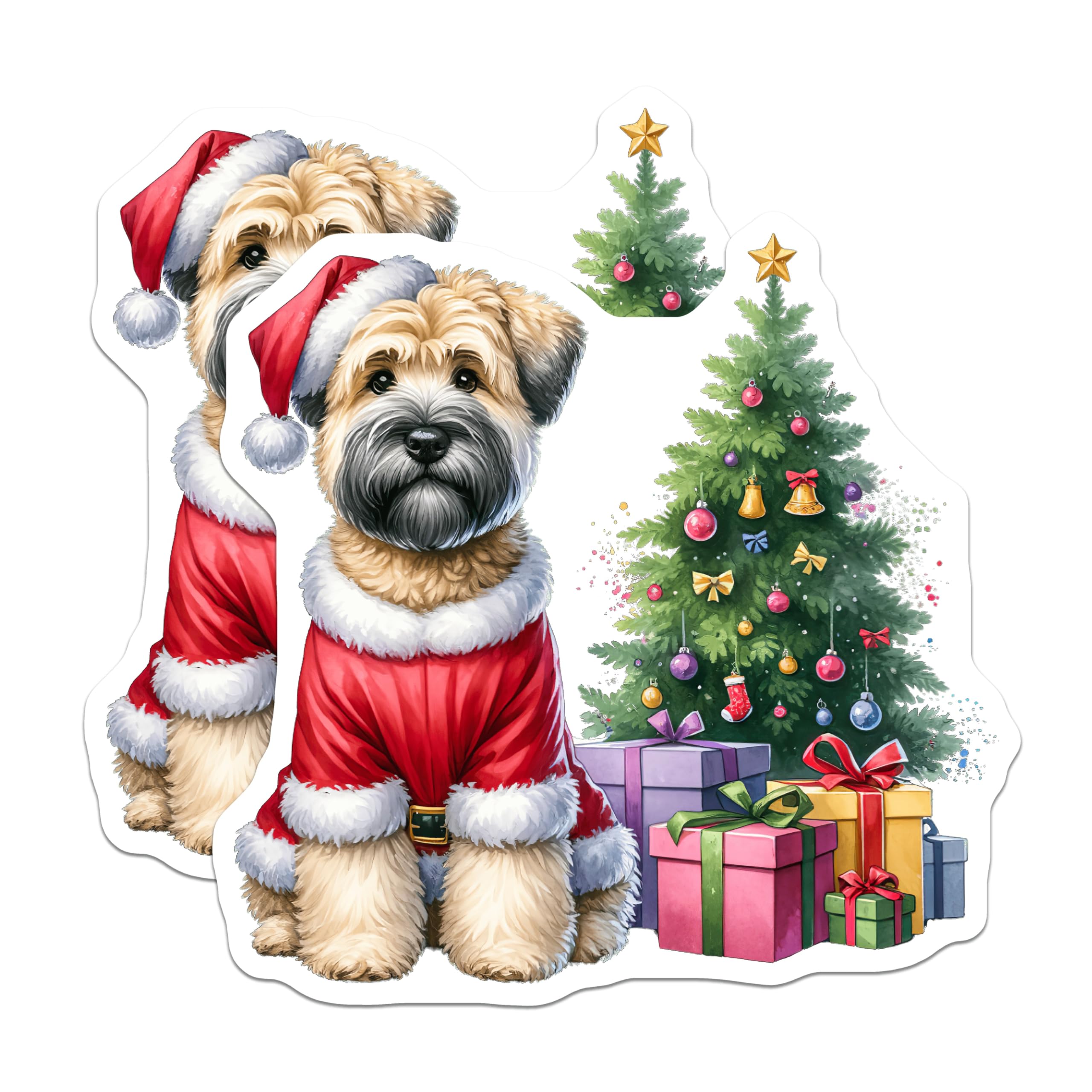 (2 Pack) Wheaten Terrier Magnets - Christmas Santa Dog Decor - Holiday Pet Lover Puppy Art - 5 Inches On Longest Side - Thick Durable Magnet - Made in USA - MAG28615