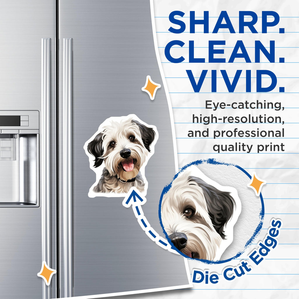 (2 Pack) Happy Dog Face Magnets - Fluffy Puppy Portrait Decor - Pet Lover Refrigerator Locker Item - 5 Inches On Longest Side - Thick Durable Magnet - Made in USA - MAG29966