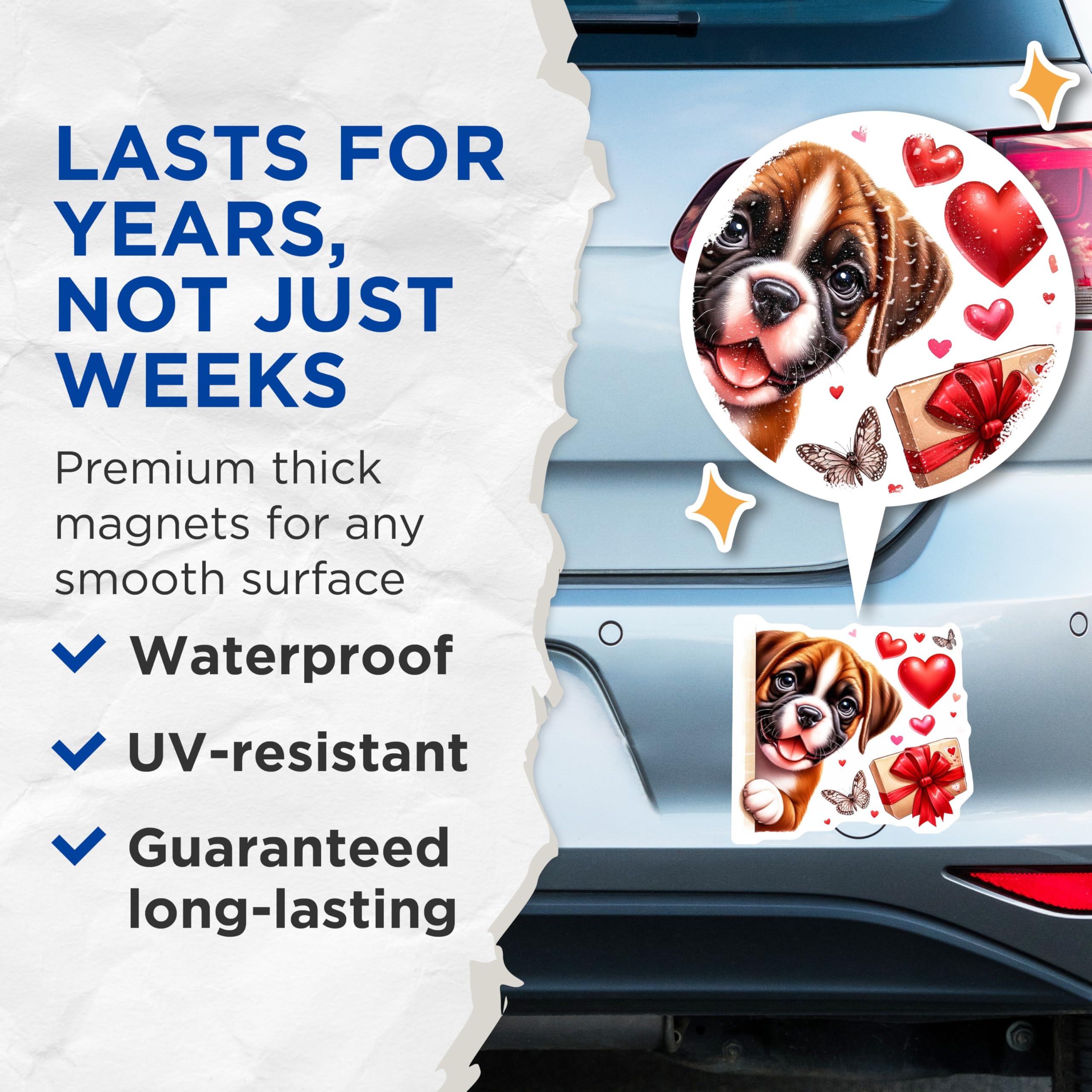 (2 Pack) Boxer Dog Magnets - Valentine Hearts - Puppy Lover Decor - 5" On Longest Side - Premium Magnet - for Cars, Refrigerators, Toolboxes, Lockers - Made in USA - MAG15446