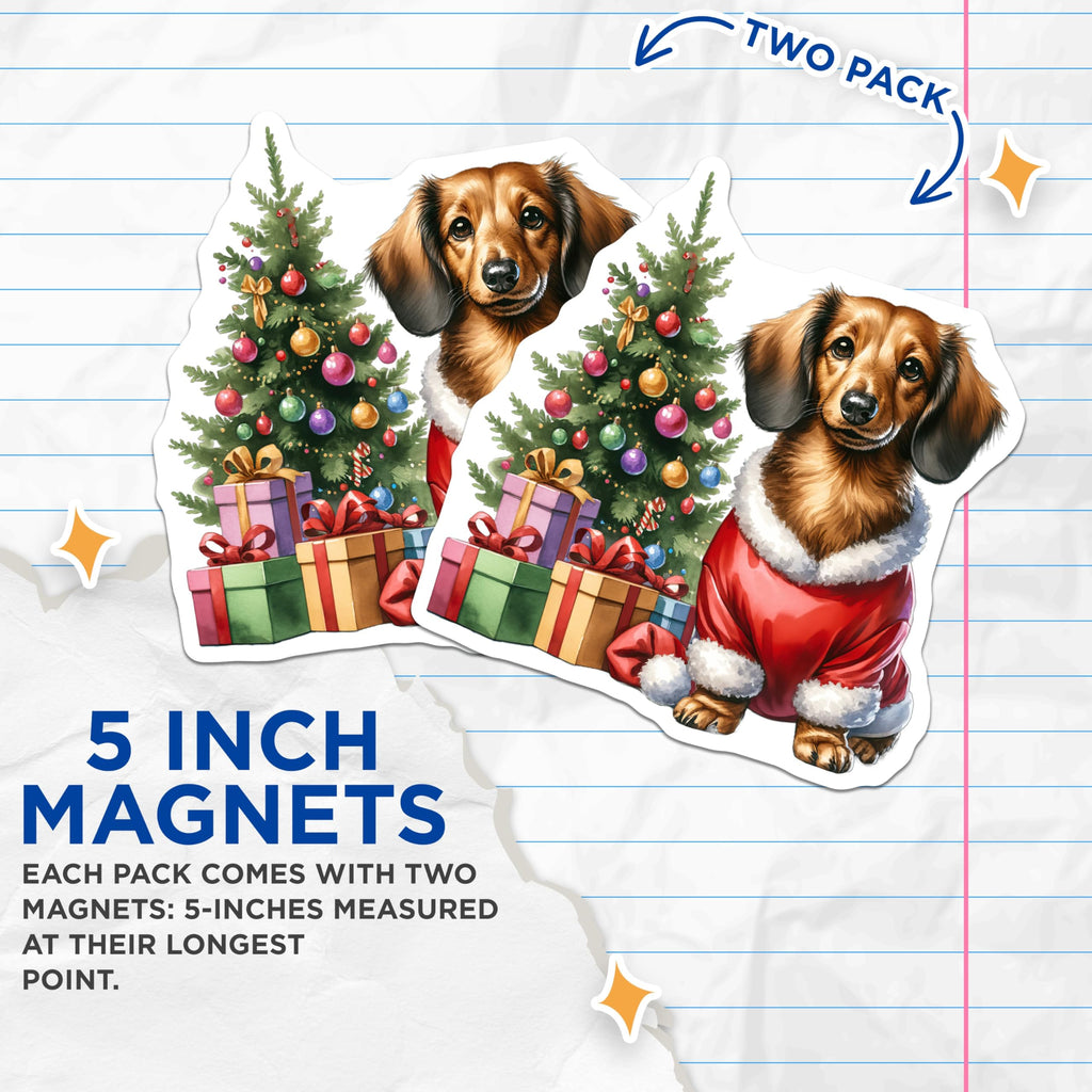 (2 Pack) Christmas Dachshund Magnets - Santa Dog Holiday Decor - Wiener Dog Lover Refrigerator Magnets - 5 Inches On Longest Side - Thick Durable Magnet - Made in USA - MAG26552