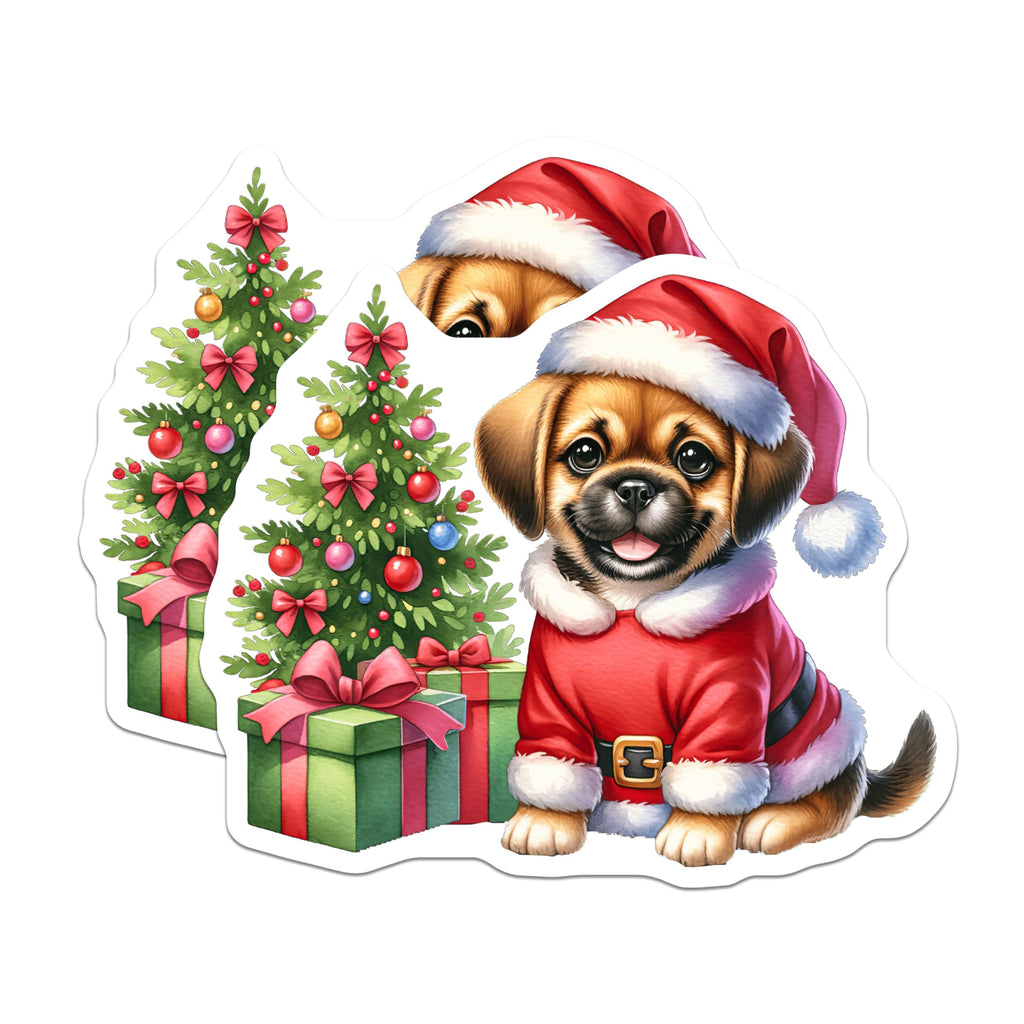 (2 Pack) Christmas Puppy Magnets - Santa Dog Refrigerator Decor - Festive Holiday Kitchen Animal Art - Winter Season Accent - 5 Inches On Longest Side - Thick Durable Magnet - Made in USA - MAG23639