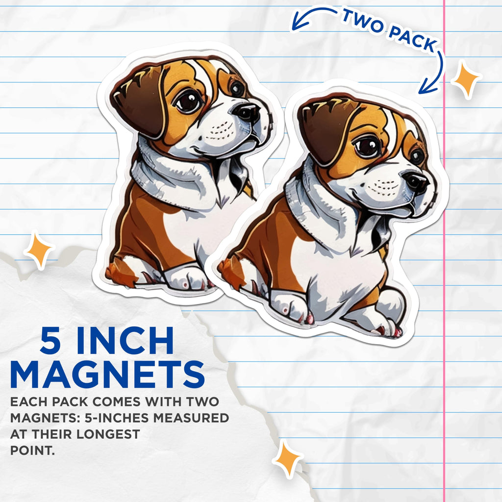 (2 Pack) Illustrated Puppy Magnets - Beagle Dog Decor - Dog Lover Refrigerator Magnets - 5 Inches On Longest Side - Thick Durable Magnet - Made in USA - MAG22947