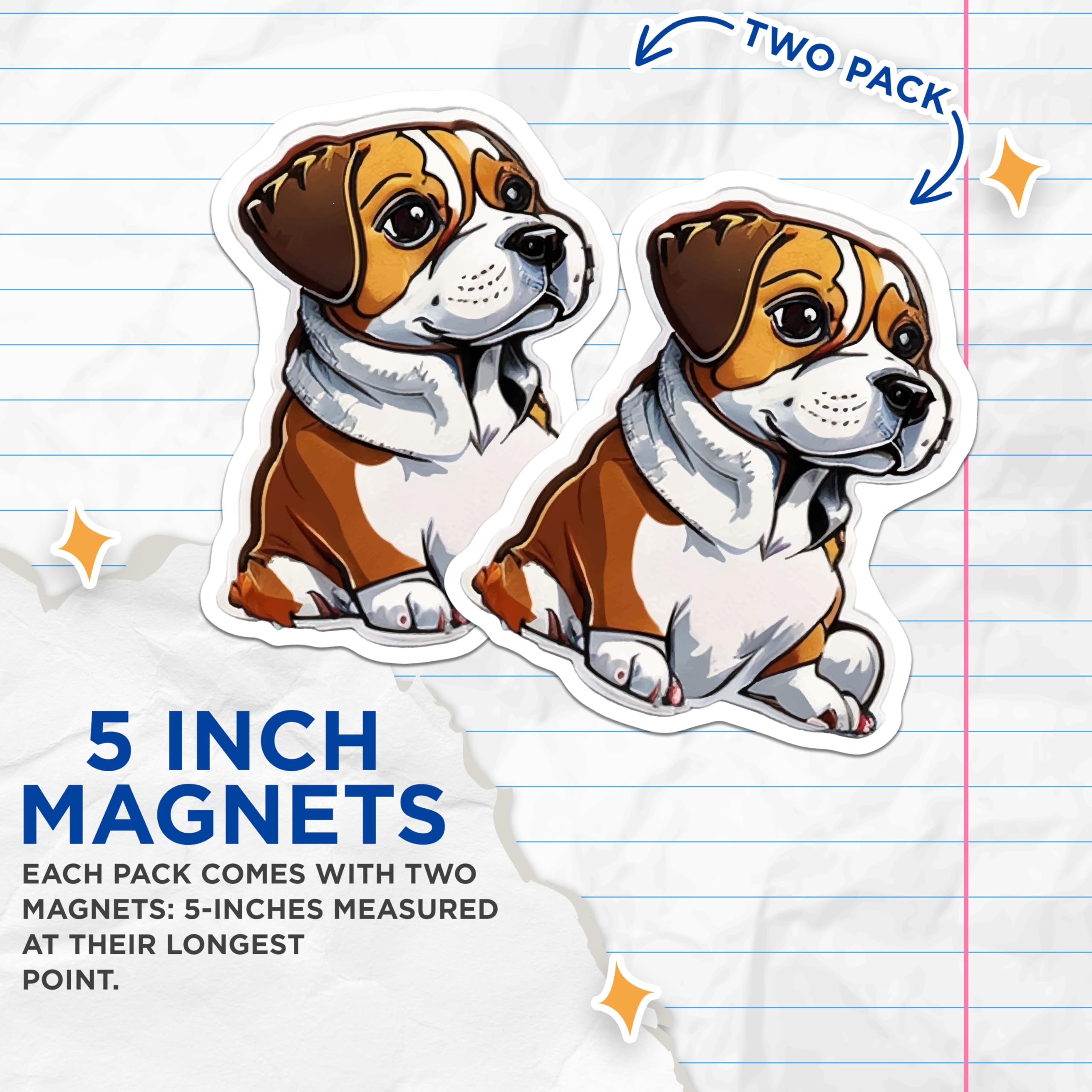 (2 Pack) Illustrated Puppy Magnets - Beagle Dog Decor - Dog Lover Refrigerator Magnets - 5 Inches On Longest Side - Thick Durable Magnet - Made in USA - MAG22947
