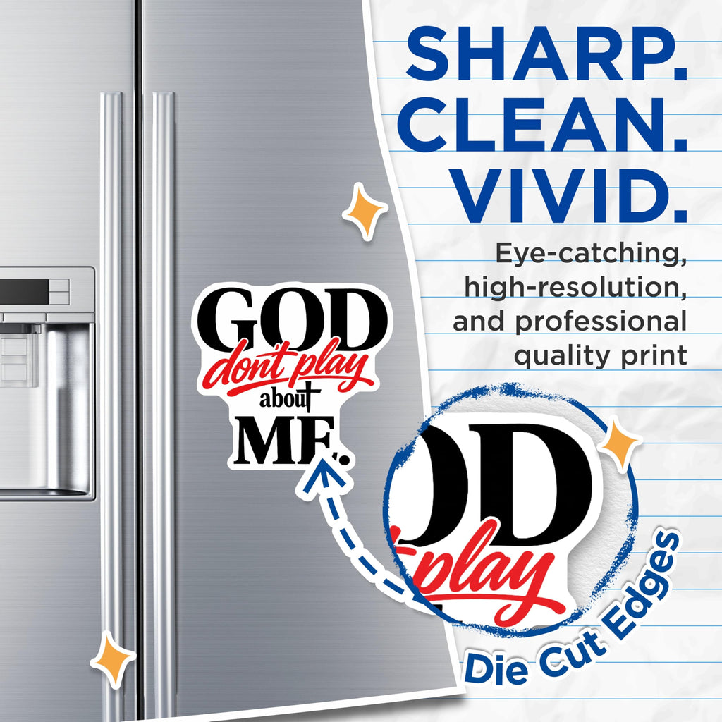 (2 Pack) God Dont Play About Me Magnets - Empowering Faith Statement - Christian Spiritual Refrigerator Vehicle Magnet - 5 Inches On Longest Side - Thick Durable Magnet - Made in USA - MAG20916
