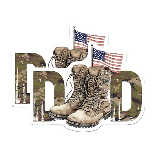 (2 Pack) Dad Military Boots Stickers - American Flag - USA Veteran Pride - 5" On Longest Side - Sticks to Smooth Flat Surfaces - Made in USA - BMCS9003