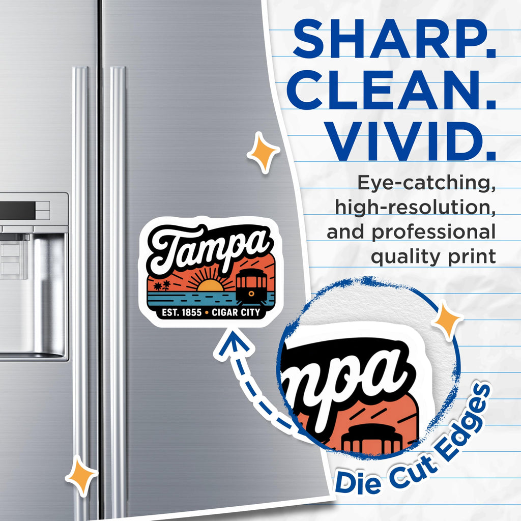 (2 Pack) Tampa Florida Magnets - Cigar City - Cityscape Decoration Souvenir - 5" On Longest Side - Premium Magnet - for Cars, Refrigerators, Toolboxes, Lockers - Made in USA - MAG18559
